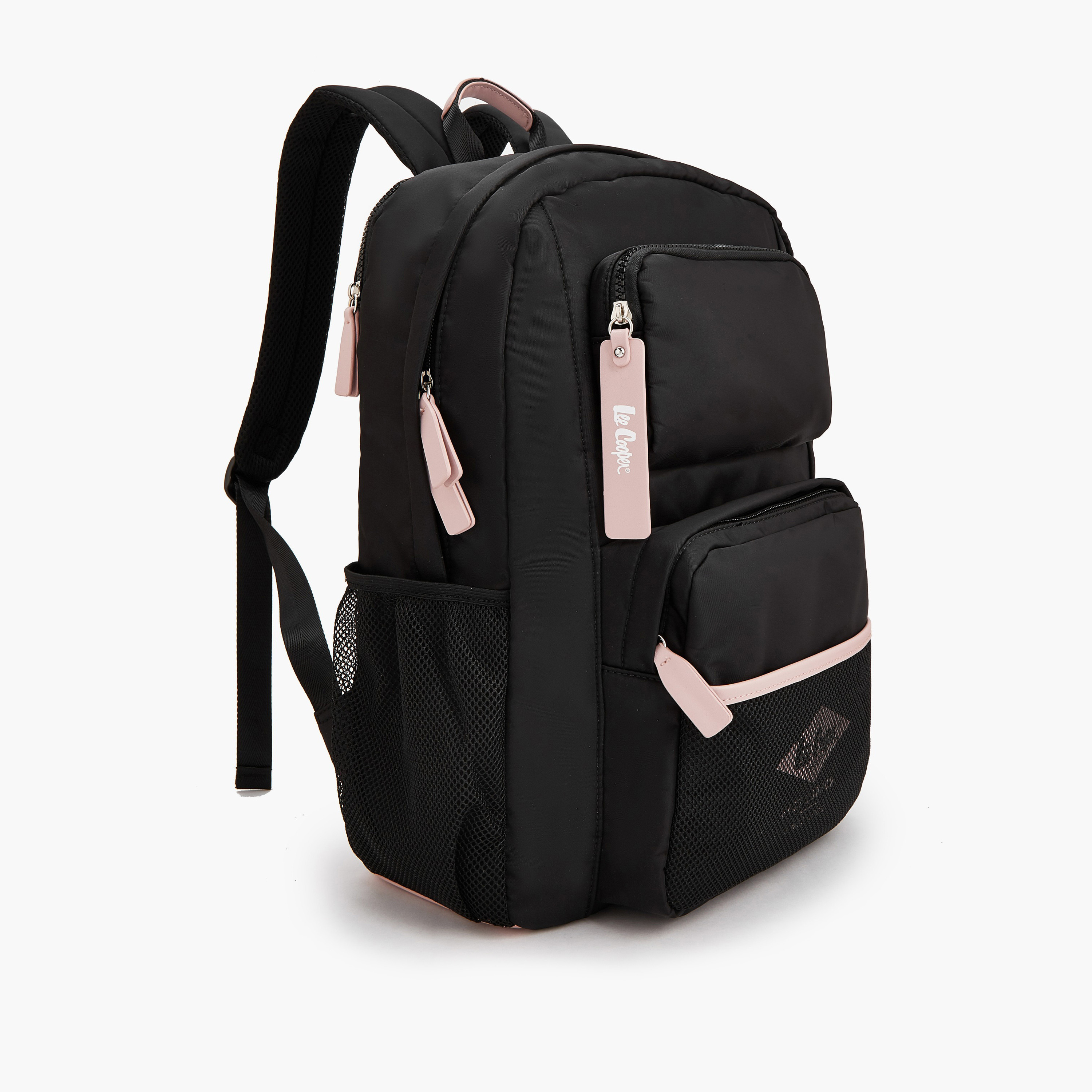 Lee Cooper Logo Print Backpack with Mesh Pocket-women-bagsandwallets-backpacks-image-2