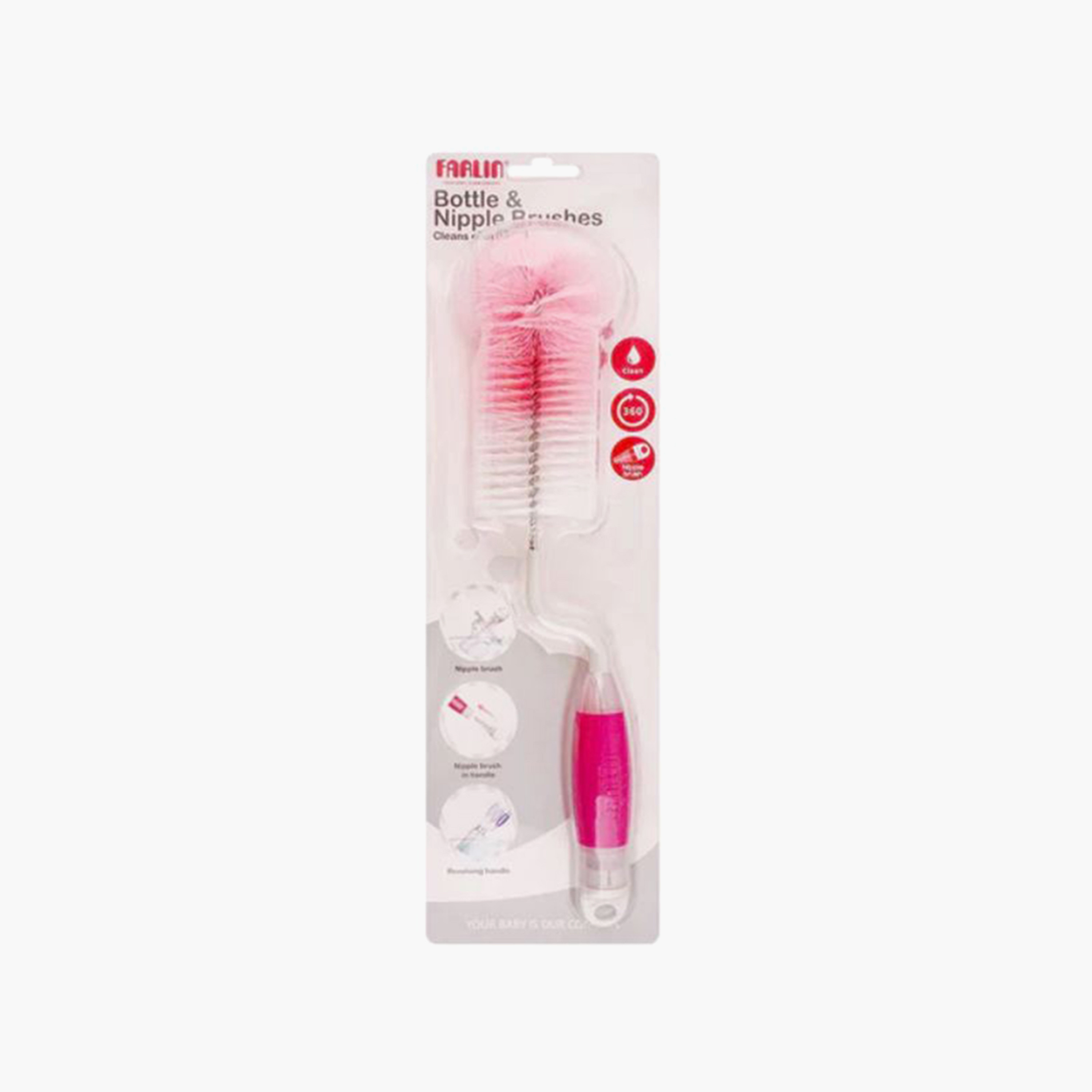Farlin Soft Nylon Bottle & Nipple Brushes - Pink-baby-feeding-accessories-image-3