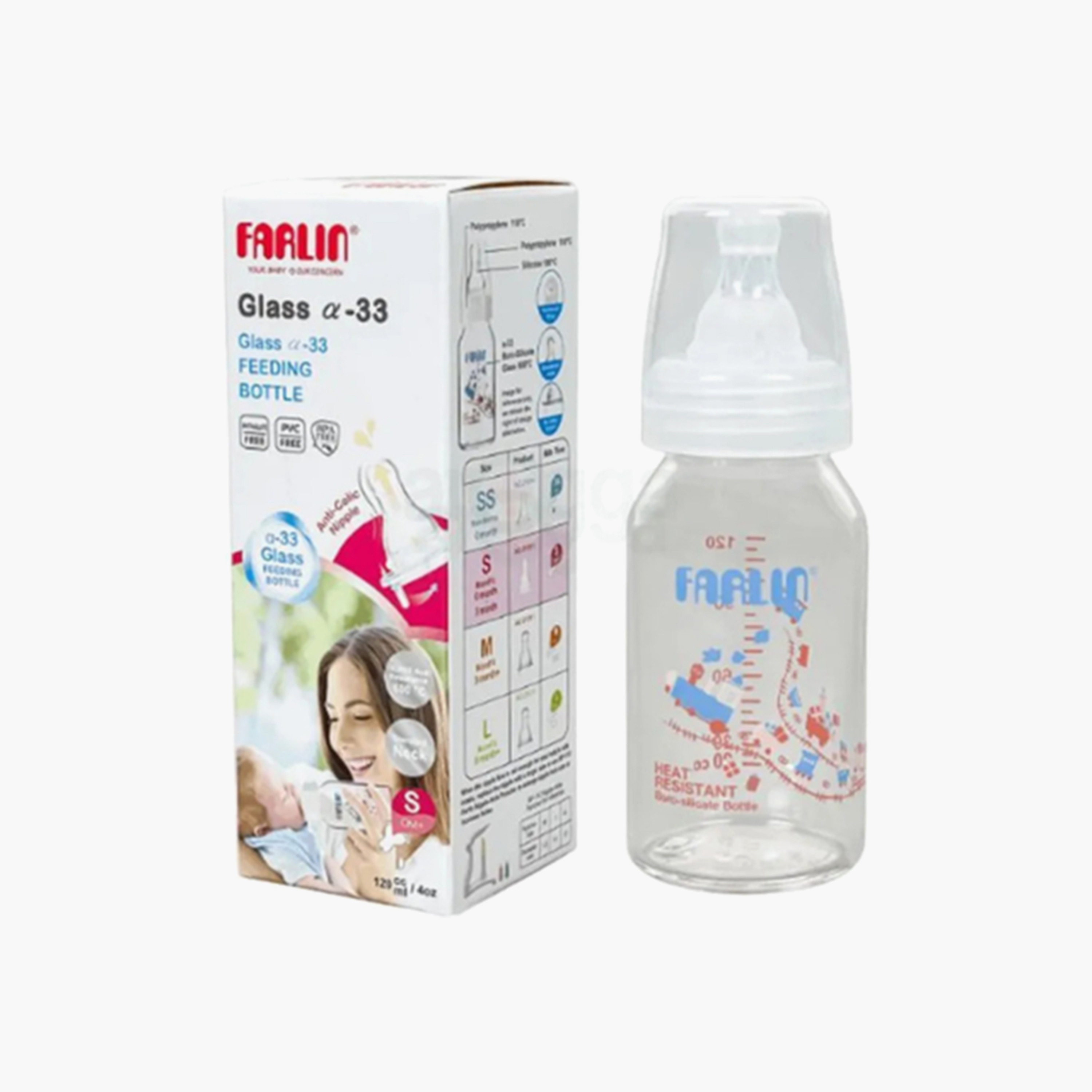 Farlin Resistant Glass Feeding Bottle with Teat & Cap - 120 ml-baby-feeding-feedingbottles-bottlesandteats-image-3
