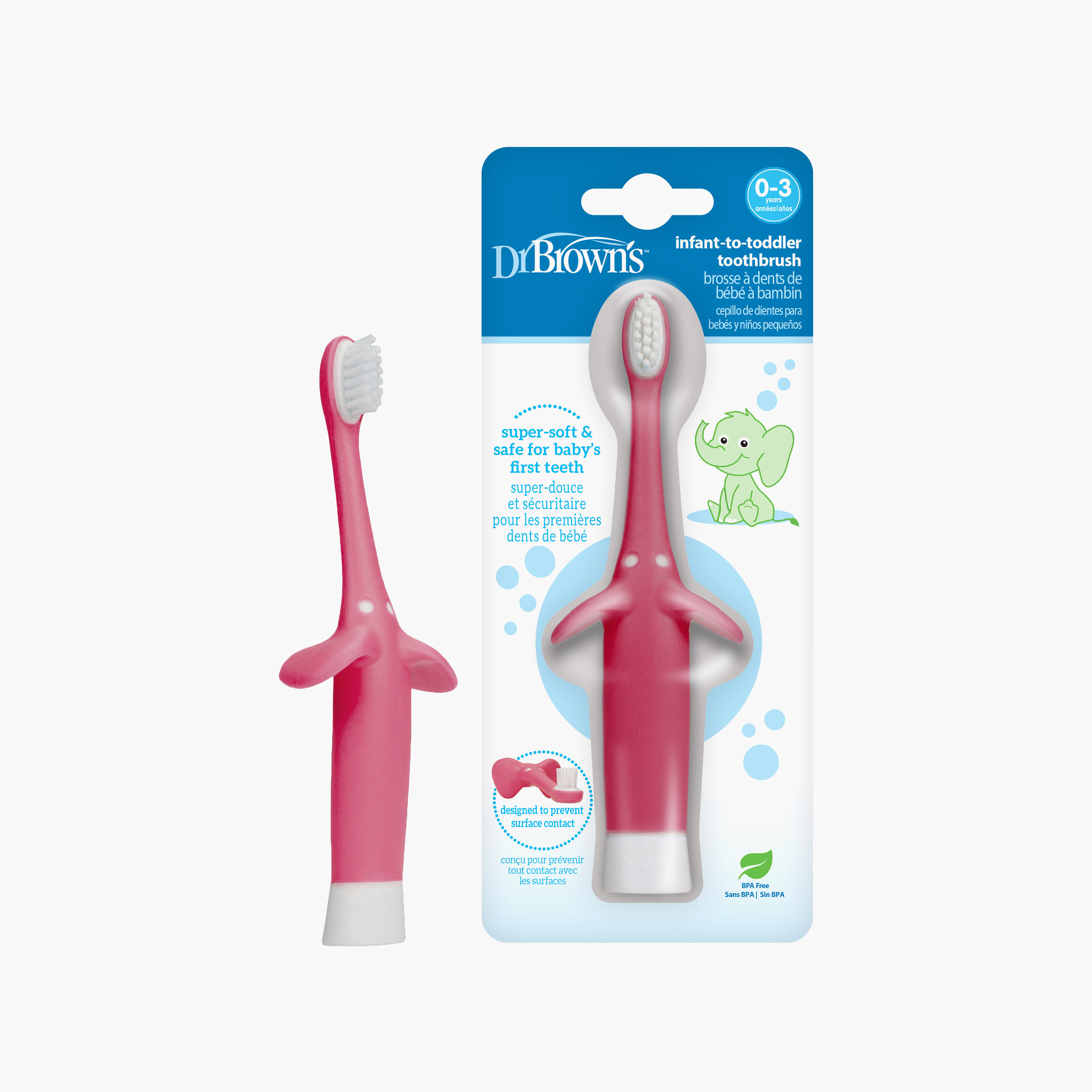 Dr. Brown's Infant-to-Toddler Elephant BPA Free Toothbrush - Pink-baby-bathandcare-oralcare-teethanddentalcare-image-4