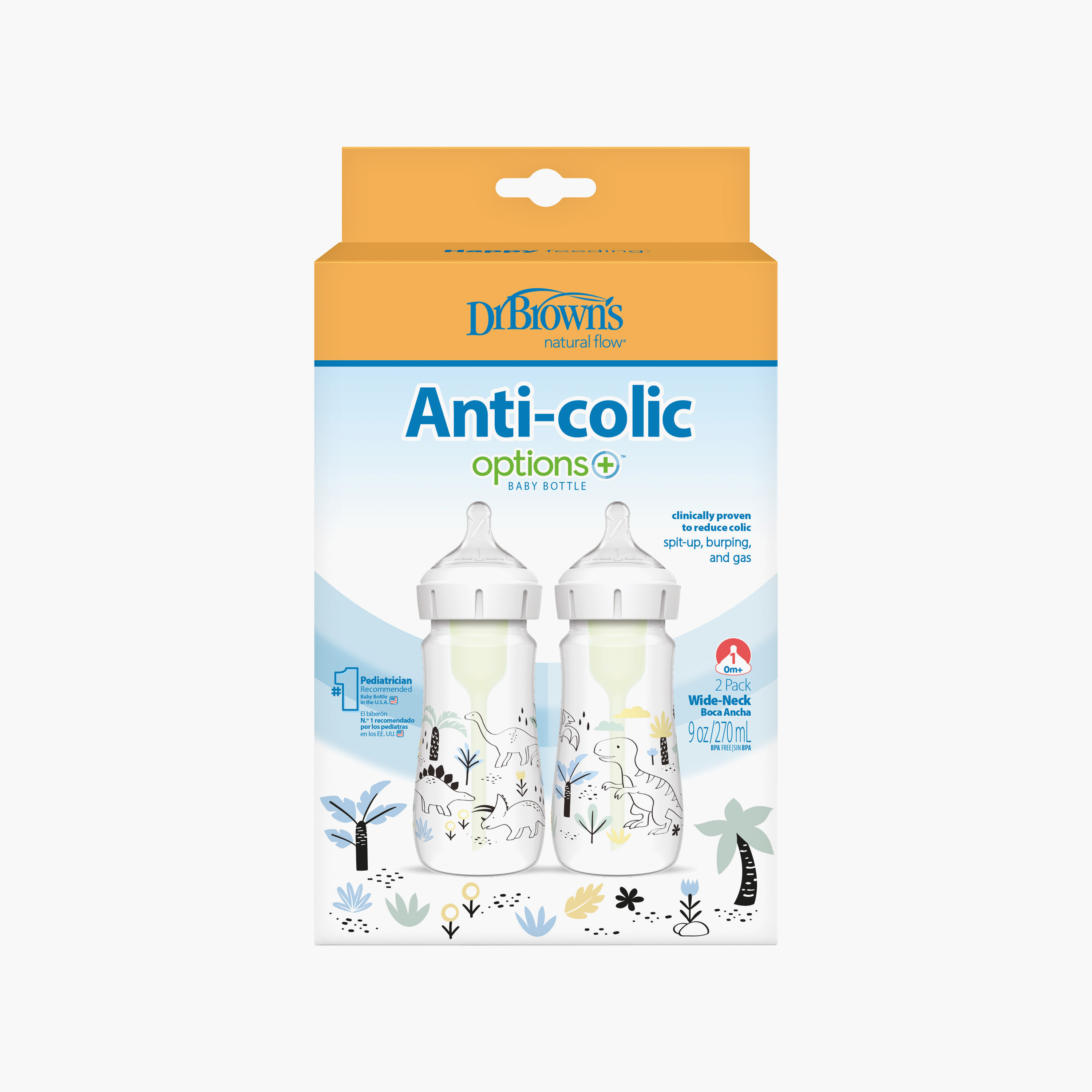 Dr. Brown's 2-Piece Dinosaur Anti-Colic Options+ Feeding Bottles with Teat & Cover - 270 ml-baby-feeding-feedingbottles-bottlesandteats-image-3