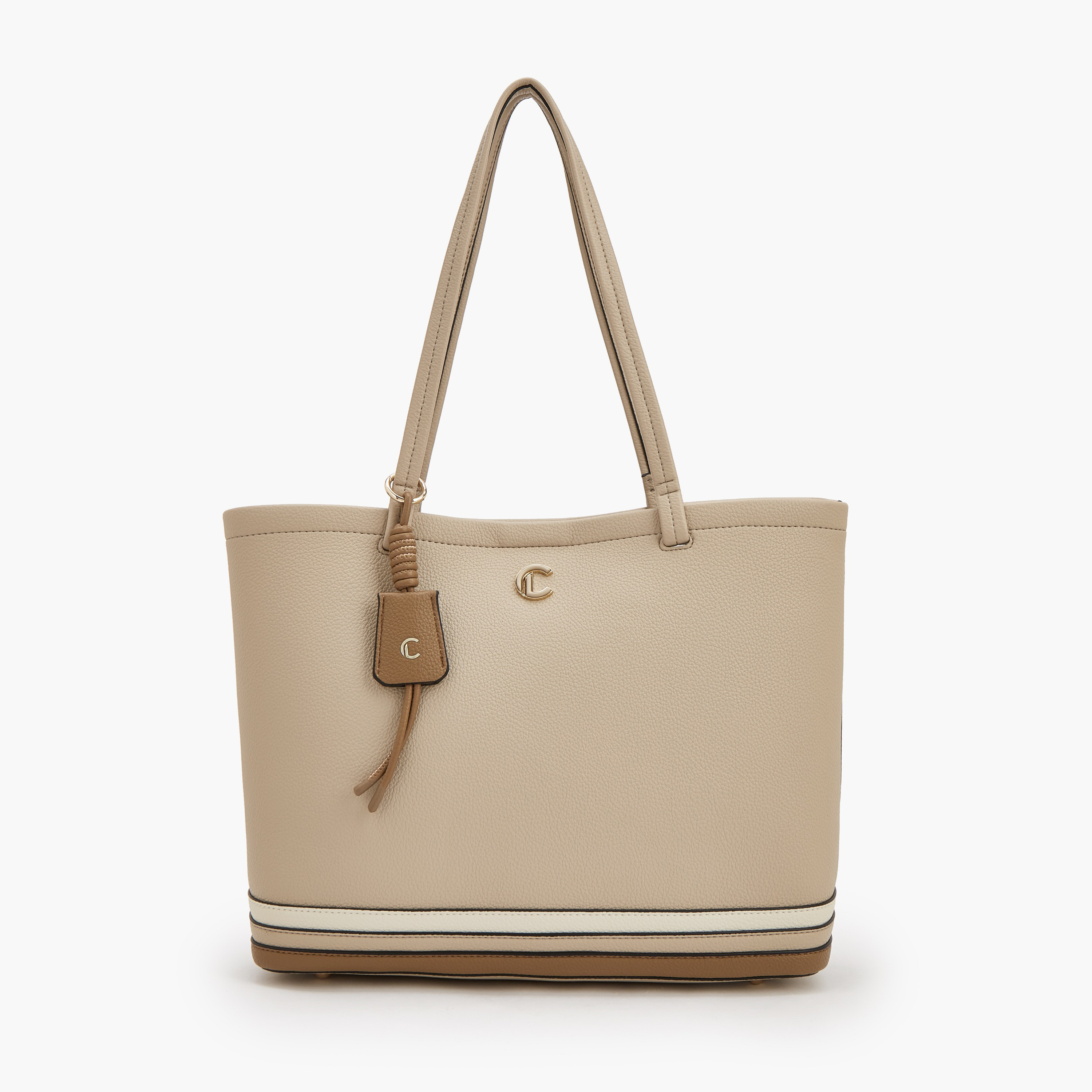 Le Confort Striped Tote Bag with Button Closure-women-bagsandwallets-handbags-image-1