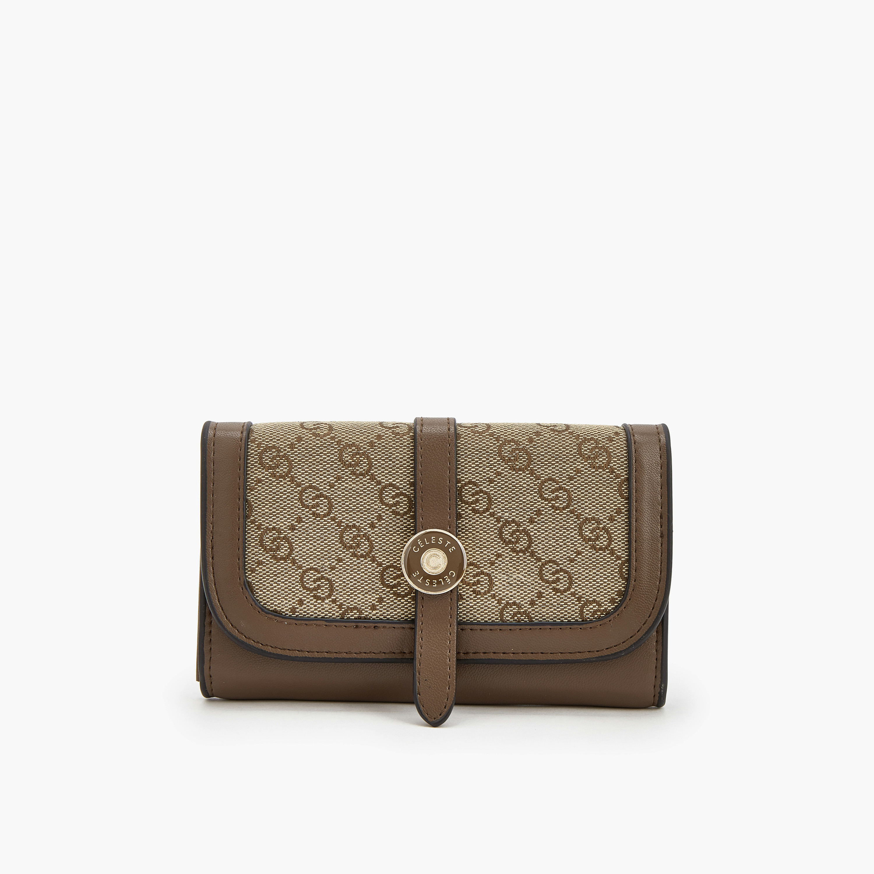 Celeste Monogram Textured Wallet with Flap Closure-women-bagsandwallets-wallets-image-1