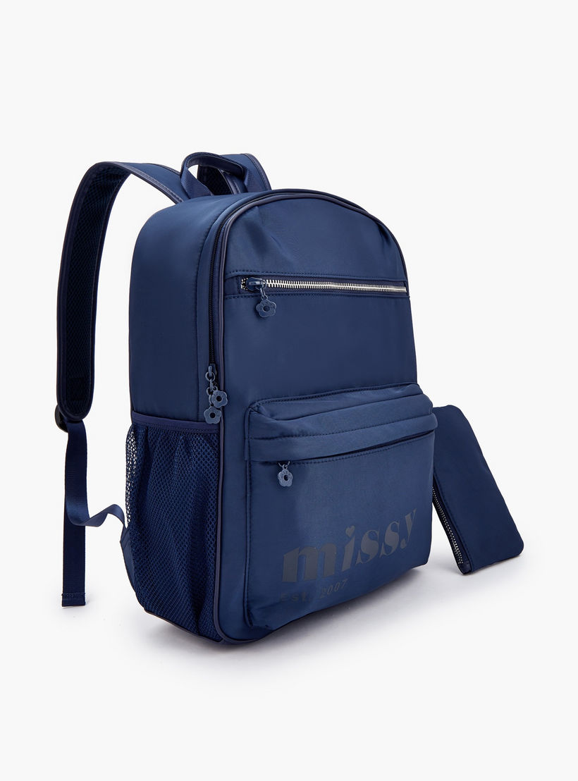 طقم شنطة ظهر مدرسية قطعتين بطبعة شعار للبنات مع مقلمة من ميسي - 30×12×40 سم-school-bagsandbackpacks-backpacks-image-4