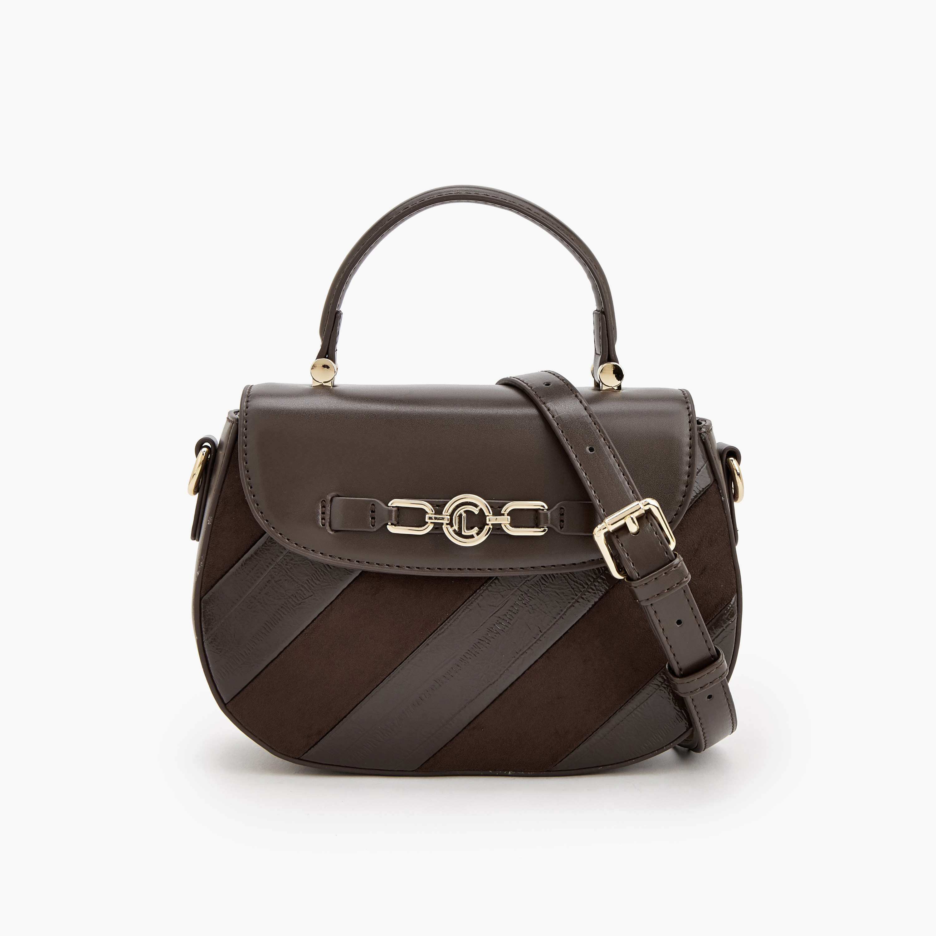 شنطة ساتشيل شمواه مخططة بزينة ميتاليك من لو كونفورت-women-bagsandwallets-handbags-image-1