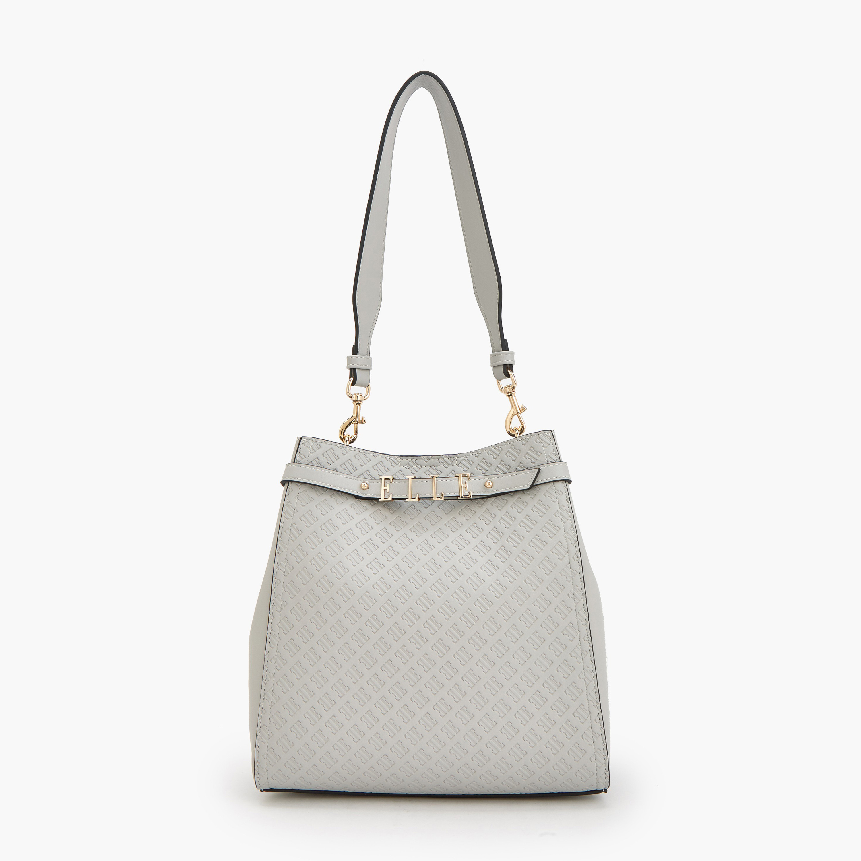 شنطة كتف بنقوش مونوجرام وزينة ميتاليك من إيل-women-bagsandwallets-handbags-image-1