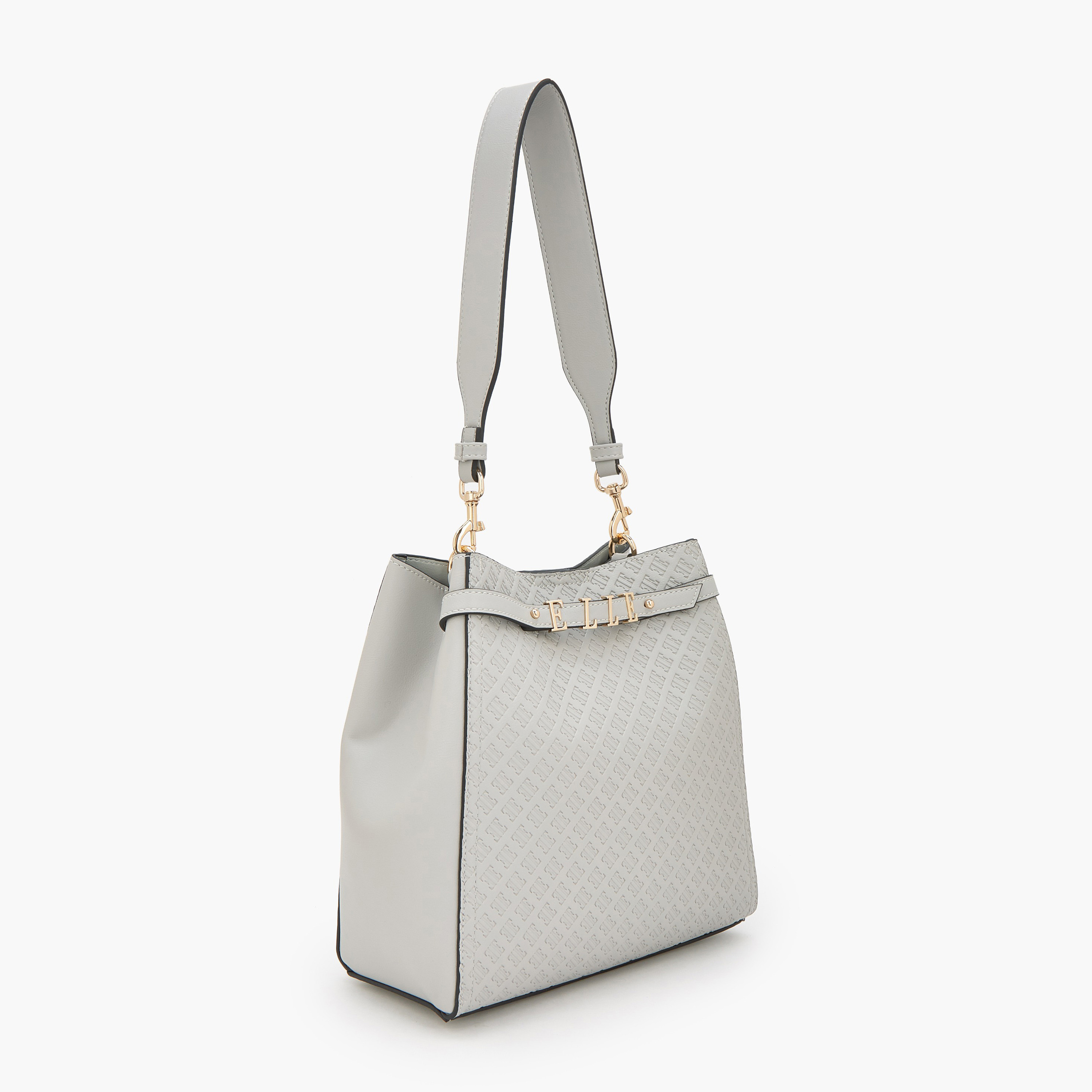 شنطة كتف بنقوش مونوجرام وزينة ميتاليك من إيل-women-bagsandwallets-handbags-image-3