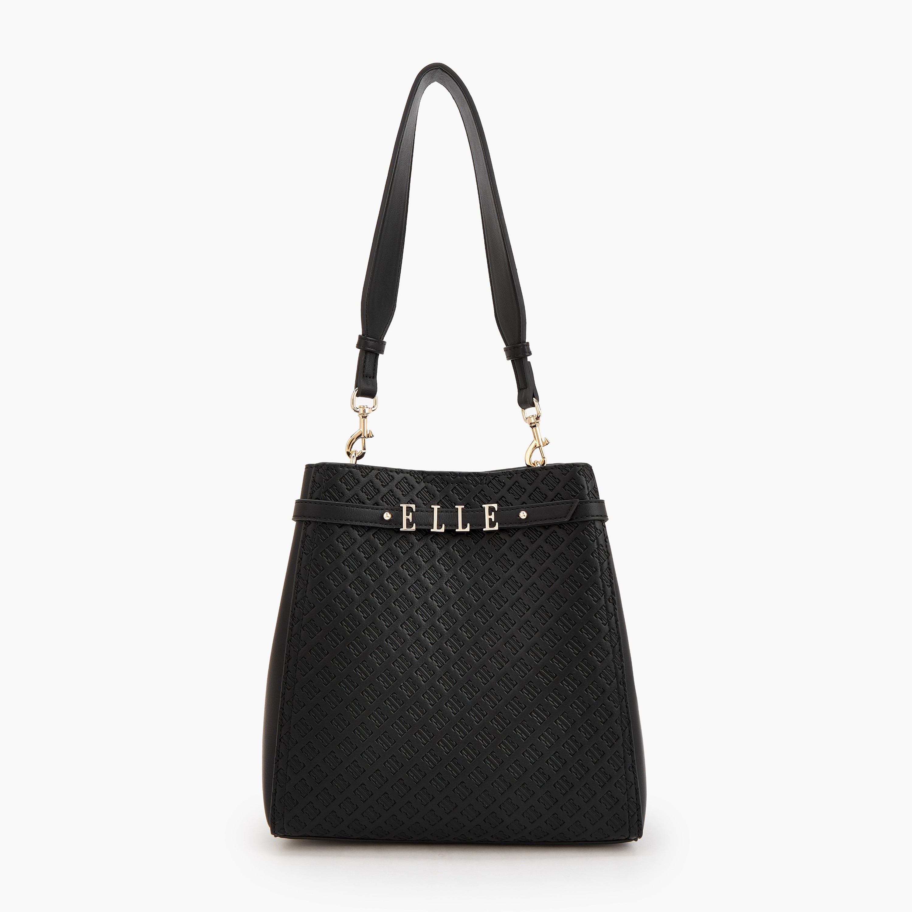 شنطة كتف بنقوش مونوجرام وزينة ميتاليك من إيل-women-bagsandwallets-handbags-image-1