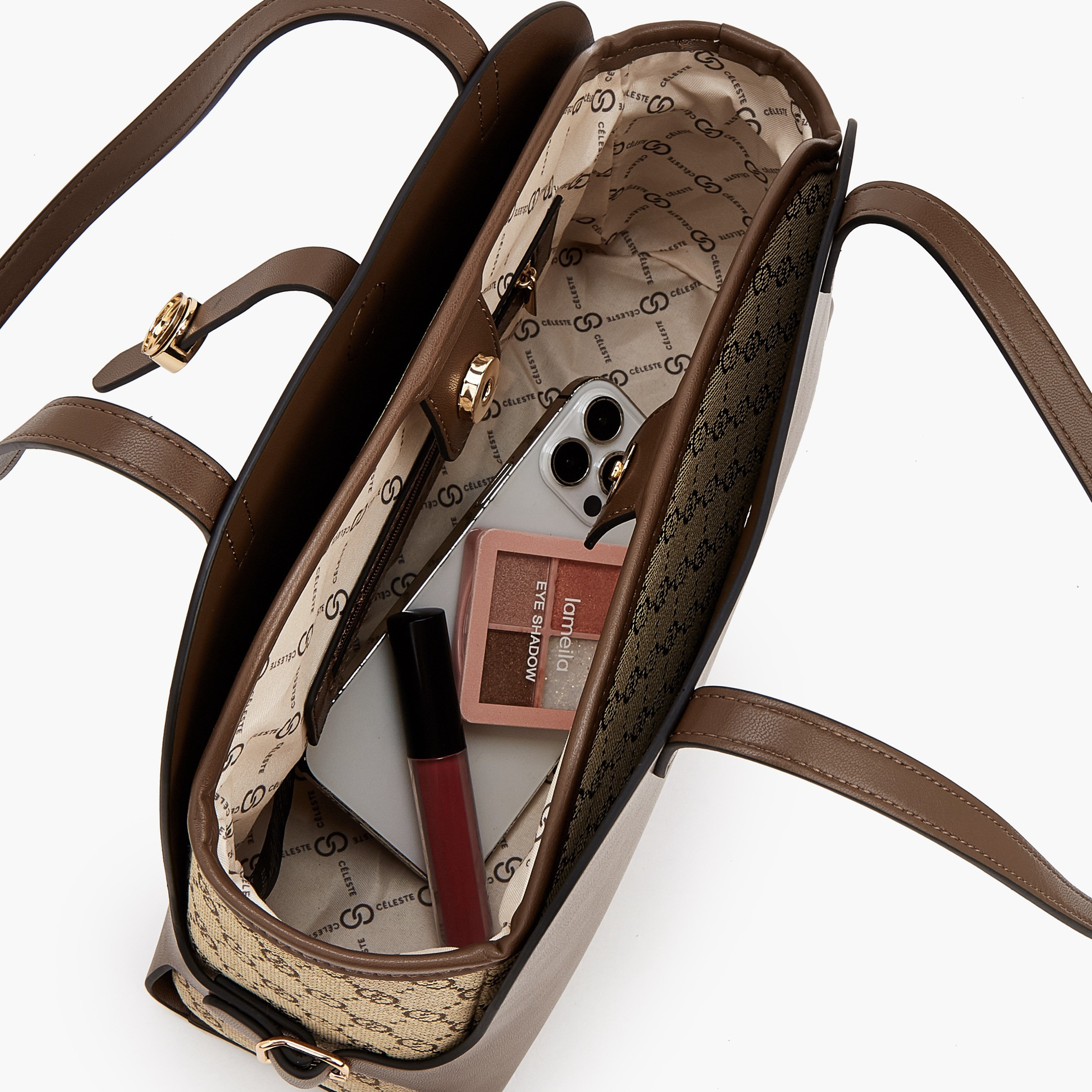 Celeste Monogram Textured Shoulder Bag with Double Handle-women-bagsandwallets-handbags-image-7