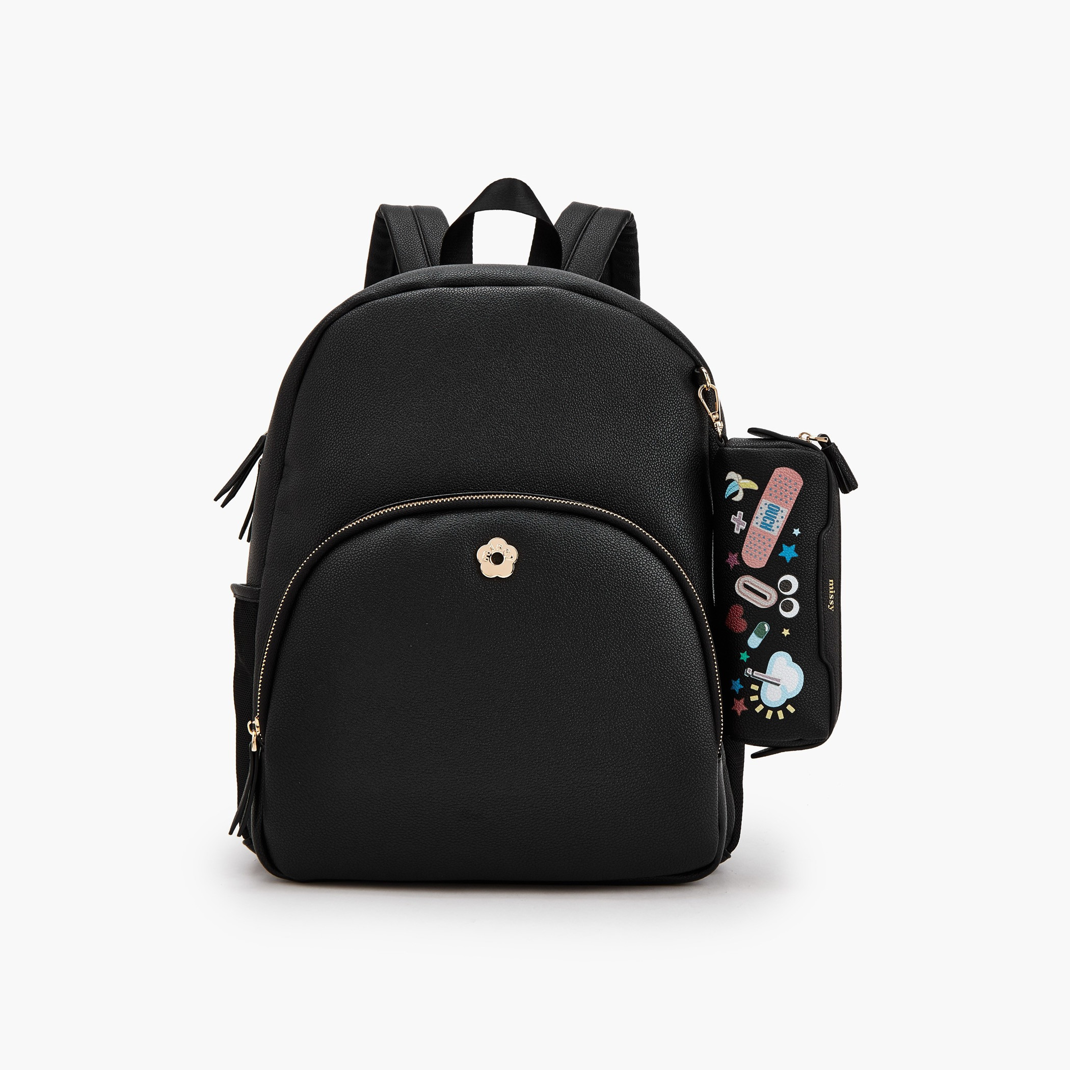Missy Textured Backpack with Printed Pouch-women-bagsandwallets-backpacks-image-1