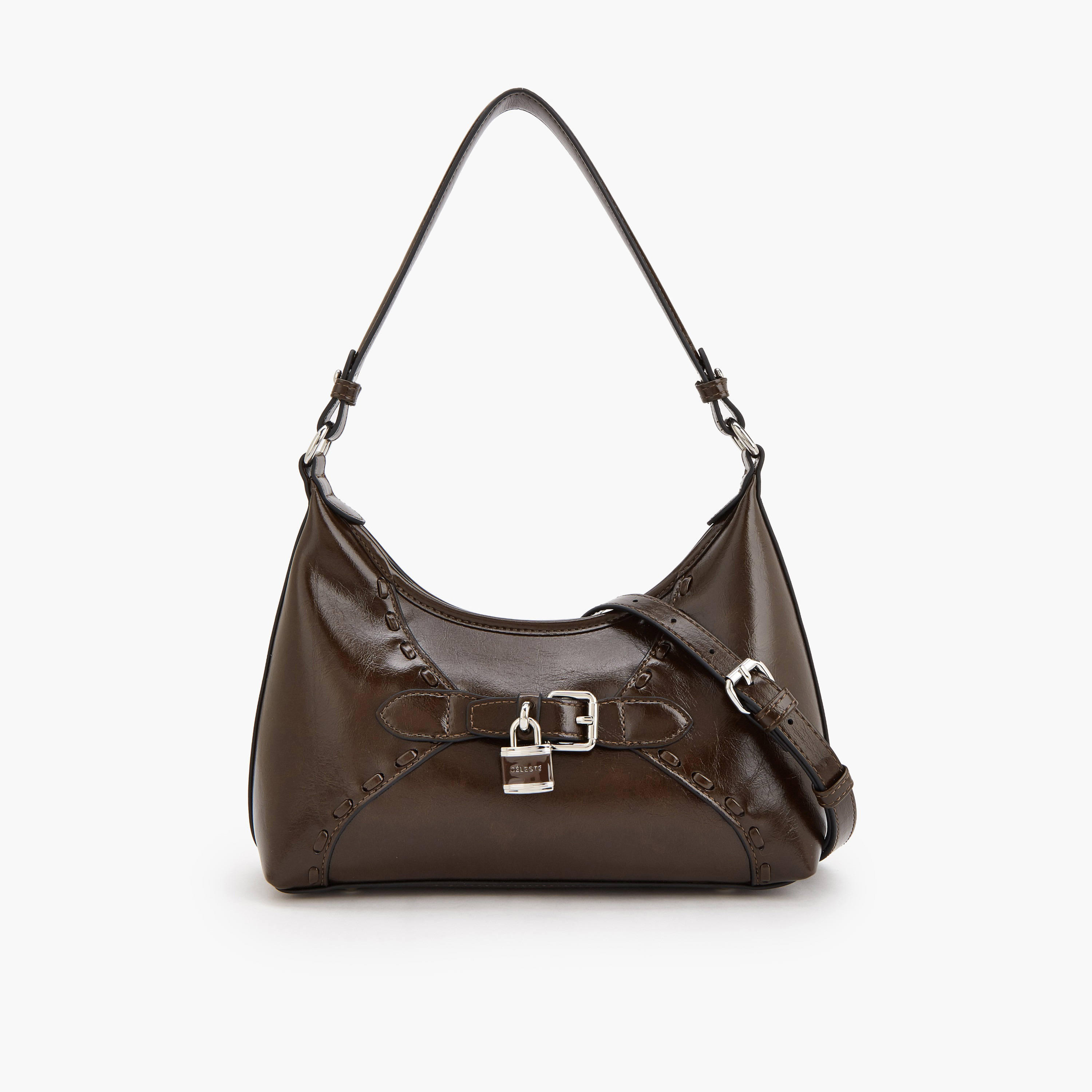شنطة كتف سادة بزينة قفل من سيليست-women-bagsandwallets-handbags-image-1