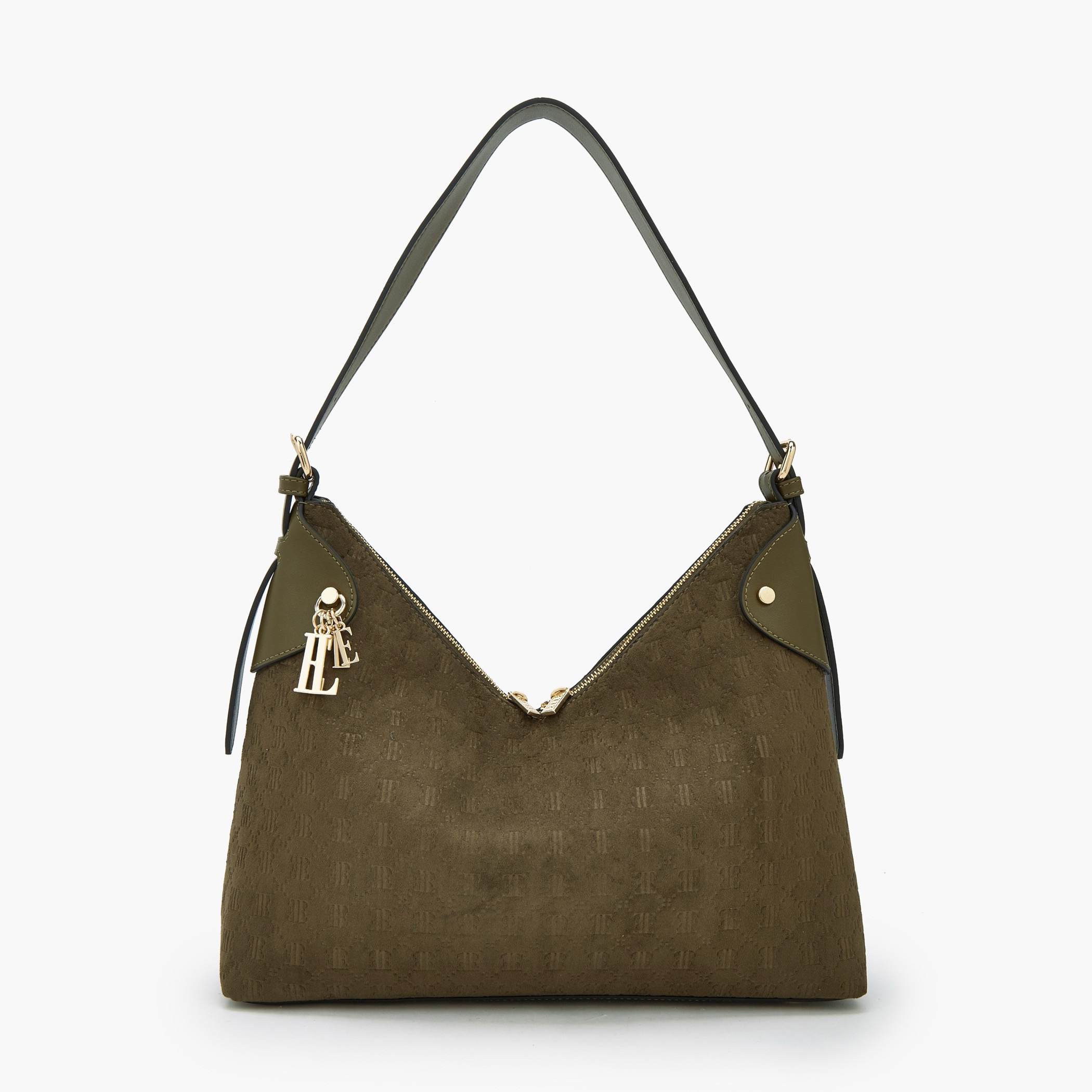 Elle Suede Shoulder Bag with Zip Closure-women-bagsandwallets-handbags-image-1