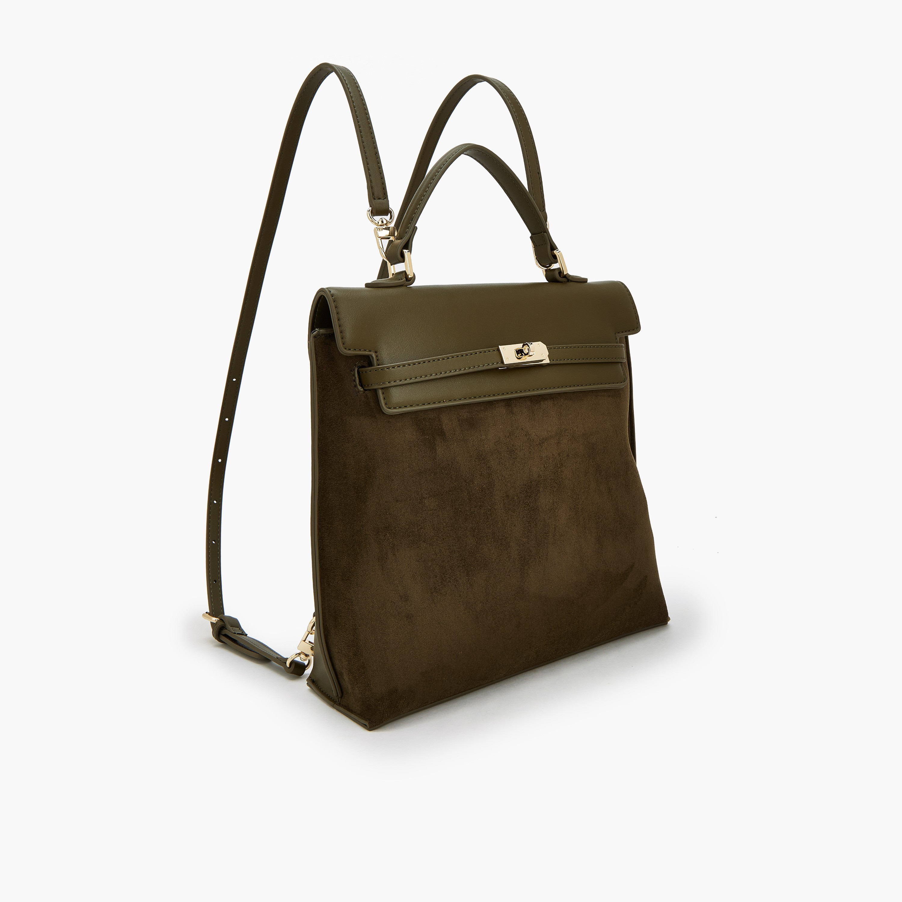 شنطة ظهر من الشامواه بملمس بارز مع قفل لَف من سيليست-women-bagsandwallets-backpacks-image-2