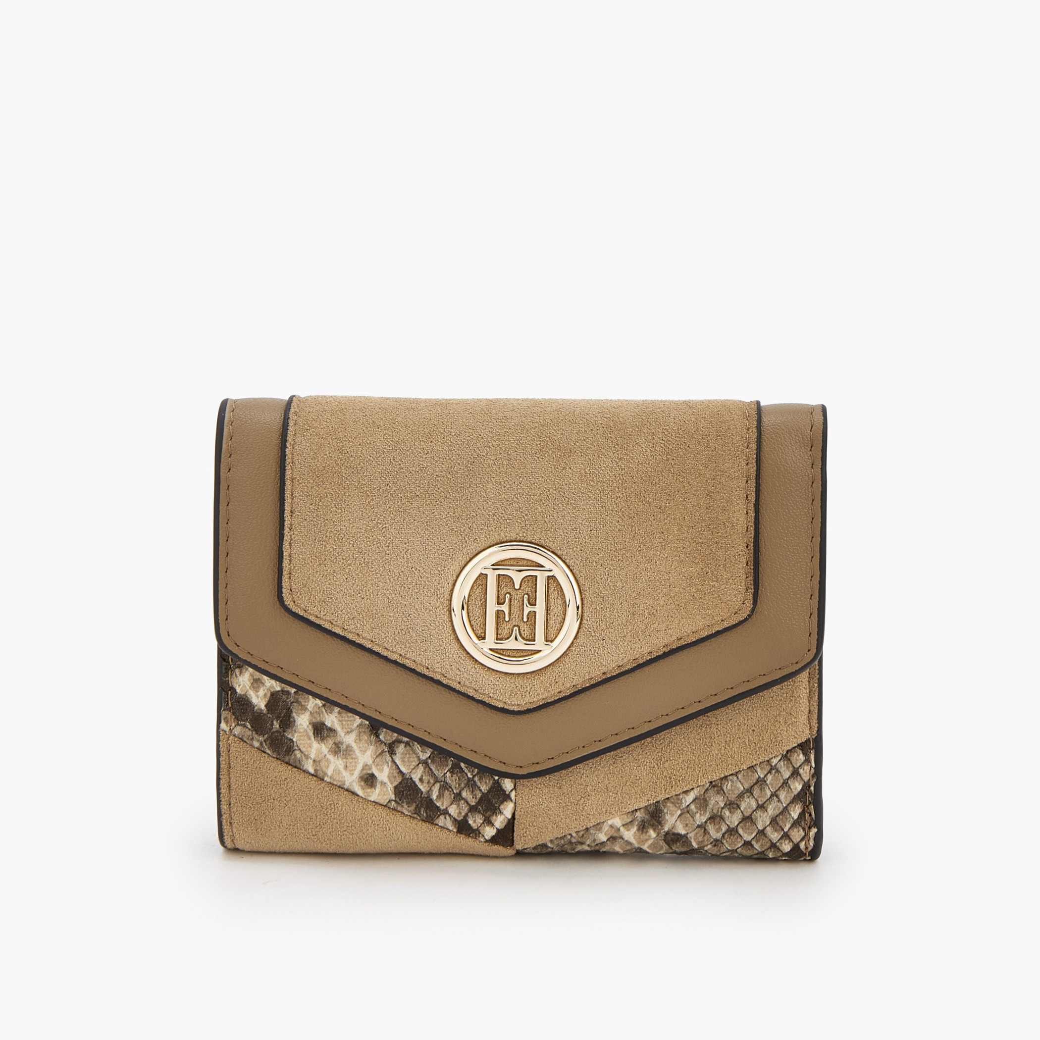 Elle Textured Tri-Fold Wallet with Button Closure-women-bagsandwallets-wallets-image-1