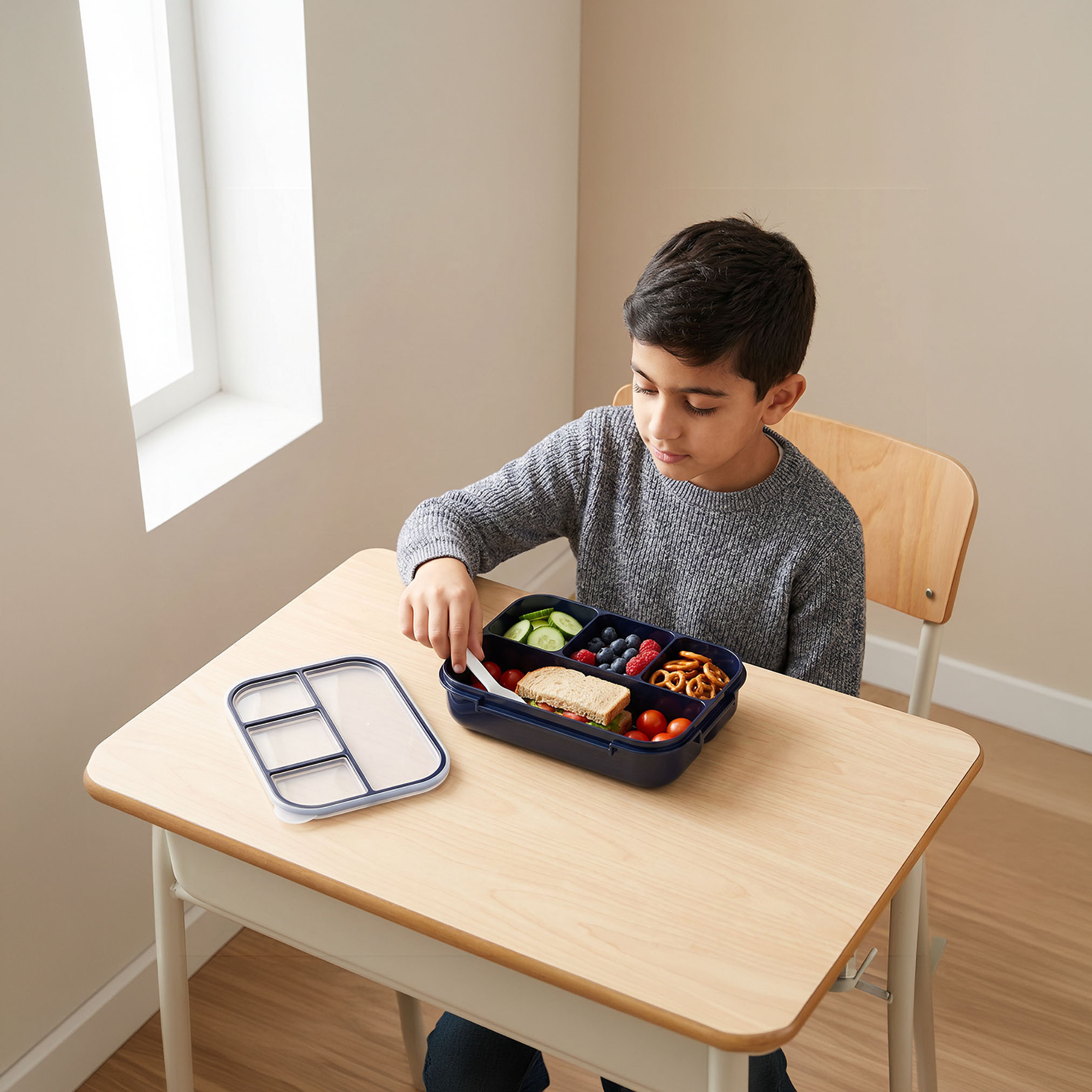 Solid Bento Lunch Box for Kids with Fork - 1.3 L-school-lunchessentials-lunchboxes-image-13