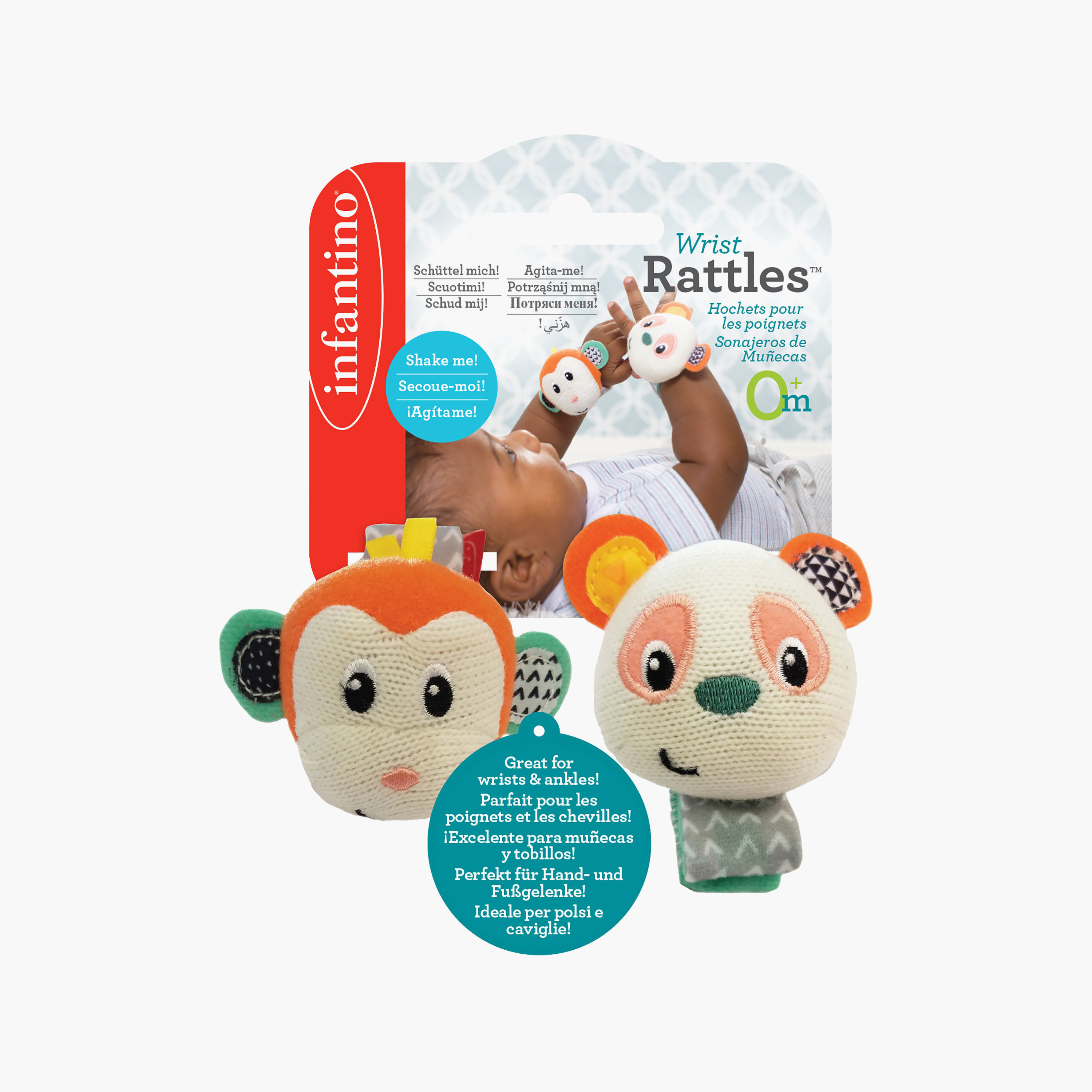 Infantino 2-Piece Monkey Panda Wrist Rattles-toys-babyandtoddlertoys-rattlesandteethers-image-2