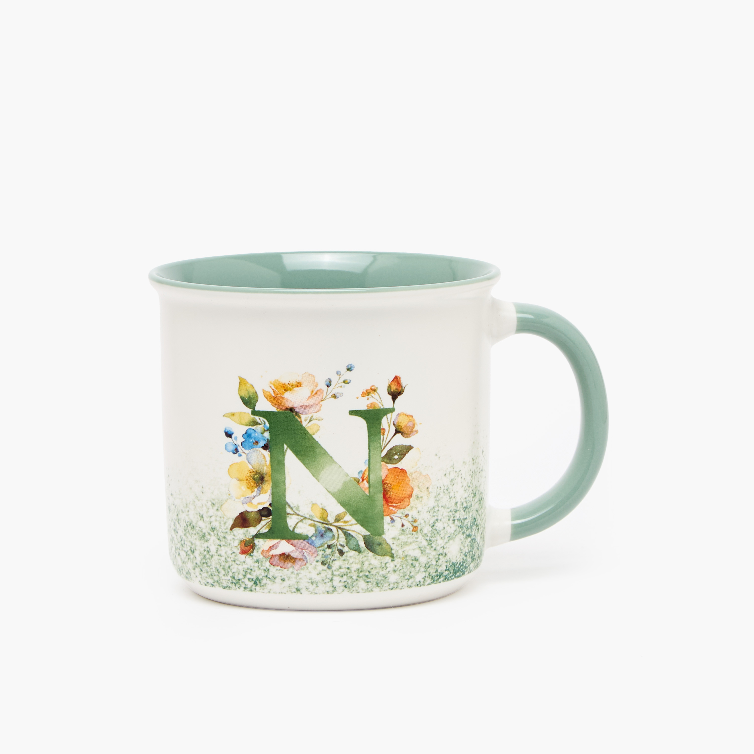 Floral Print New Bone China Mug with Initial 'N' - 380 ml-household-dining-teaandcoffee-mugsandcups-image-1