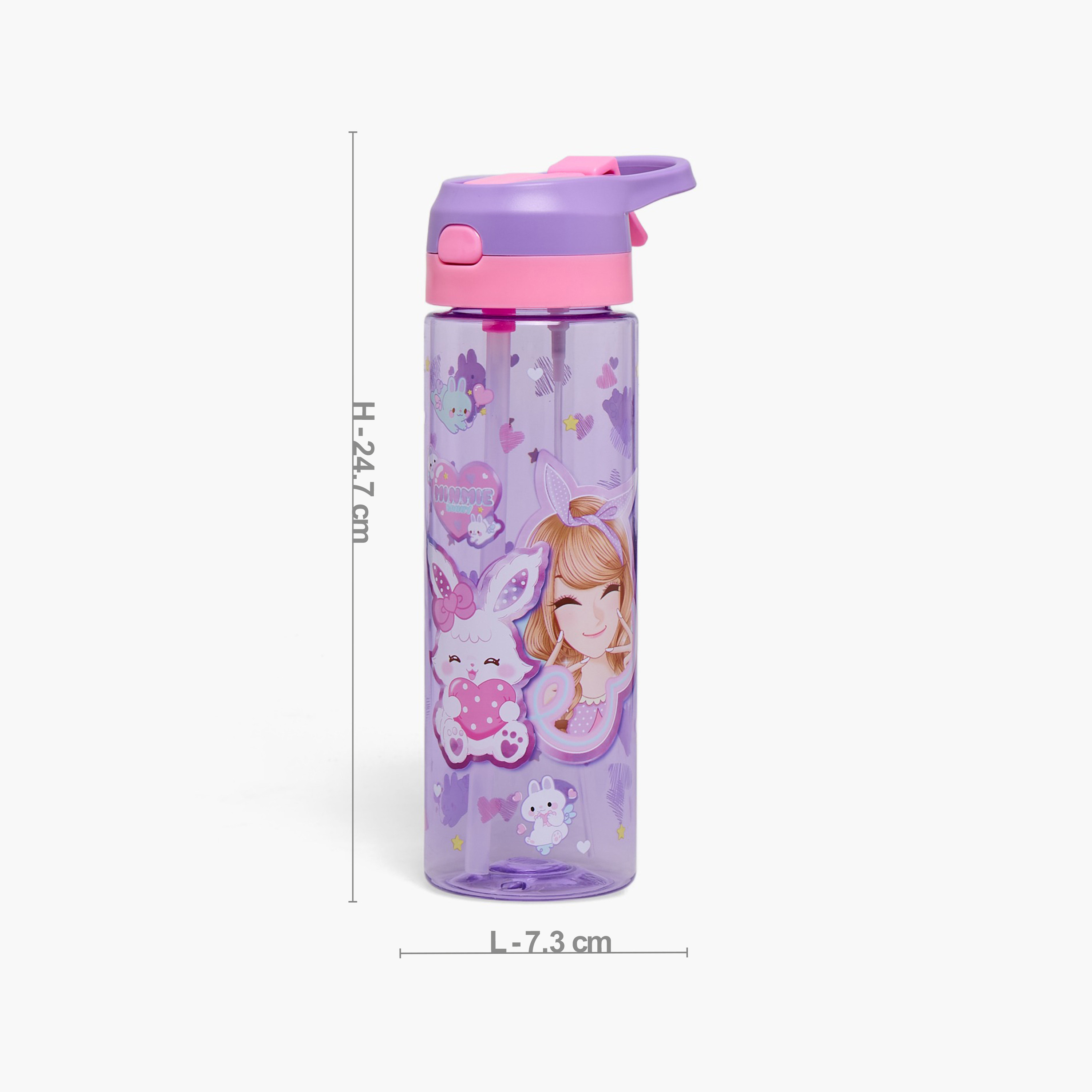 Minmie Bunny Print Silicone Water Bottle with Spout and Handle - 700 ml-school-waterbottles-image-3