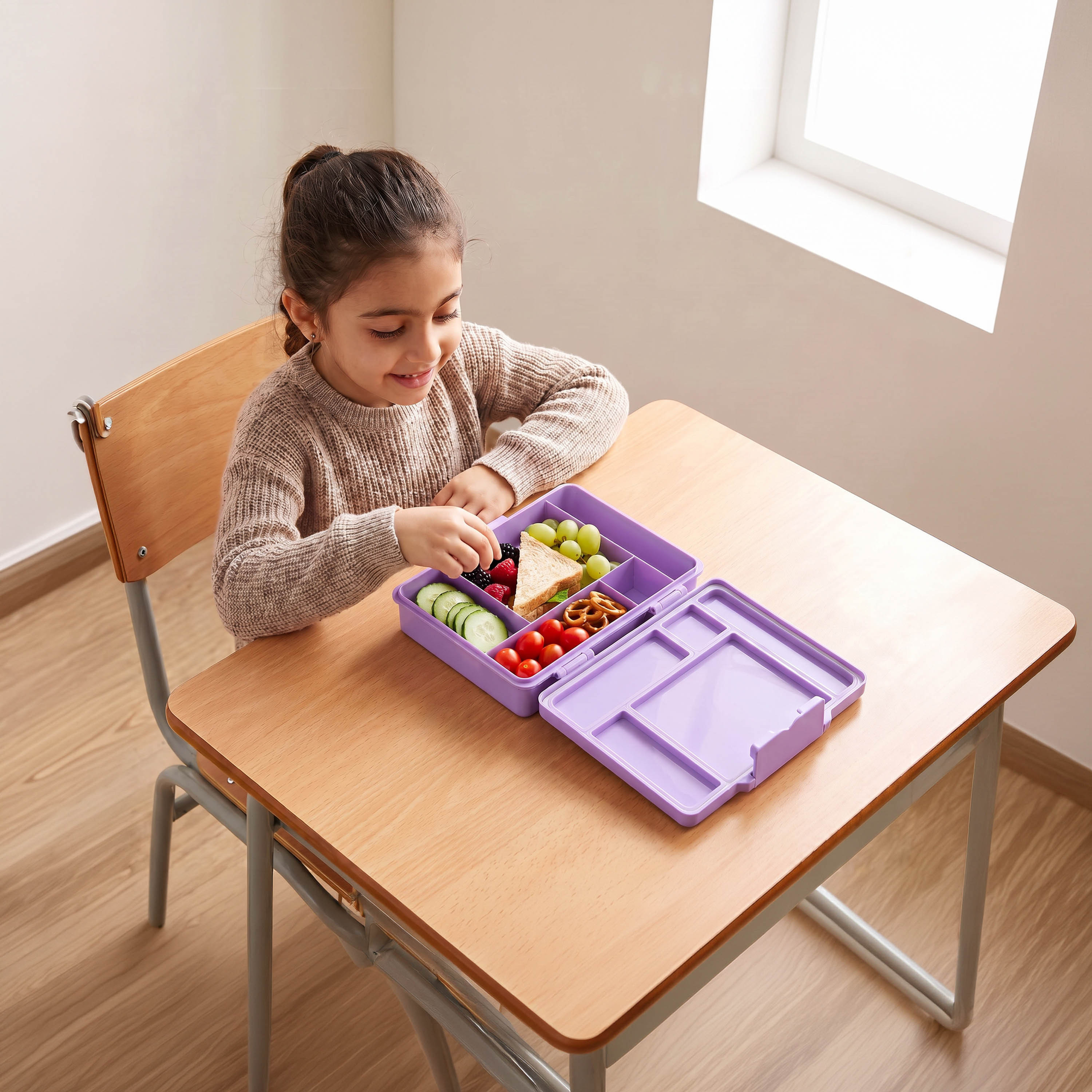 صندوق غداء بينتو مطبوع من ميني للبنات بـ 5 أقسام-school-lunchessentials-lunchboxes-image-3