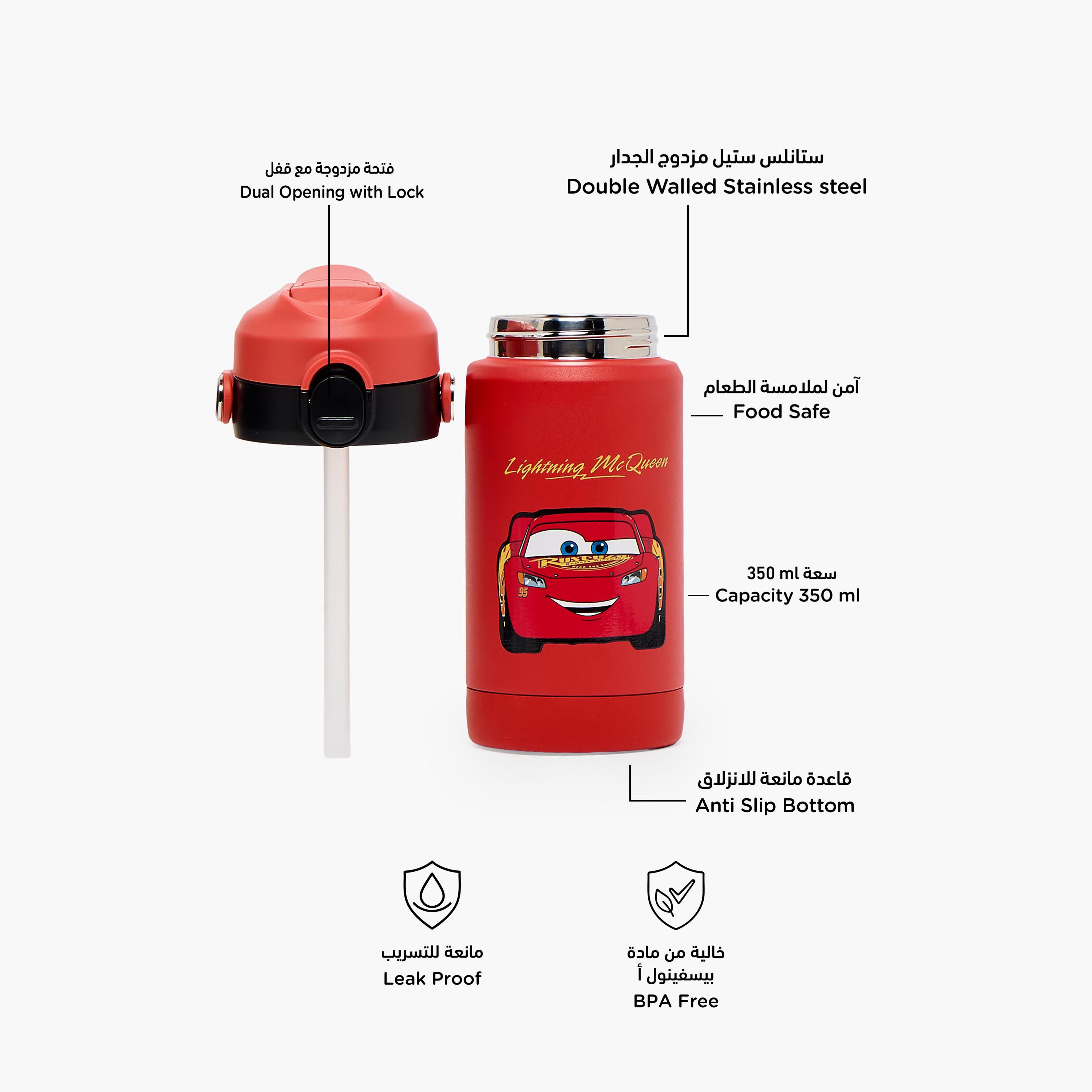 قارورة مياه ستانلس ستيل بفوهة قلابة ومقبض وطبعات من ديزني-school-waterbottles-image-2