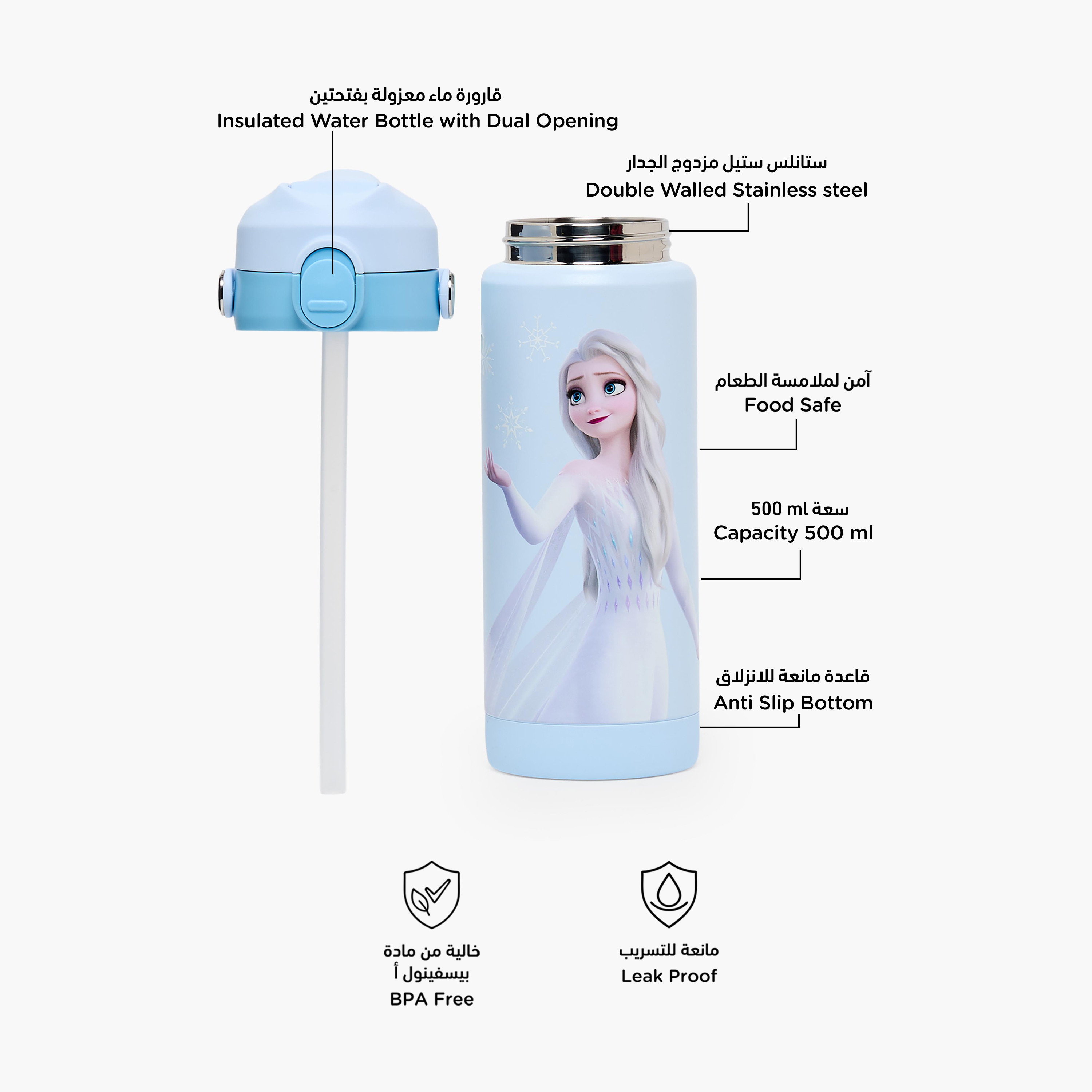 قارورة مياه ستانلس ستيل بفوهة قلابة ومقبض وطبعات من ديزني-school-waterbottles-image-2