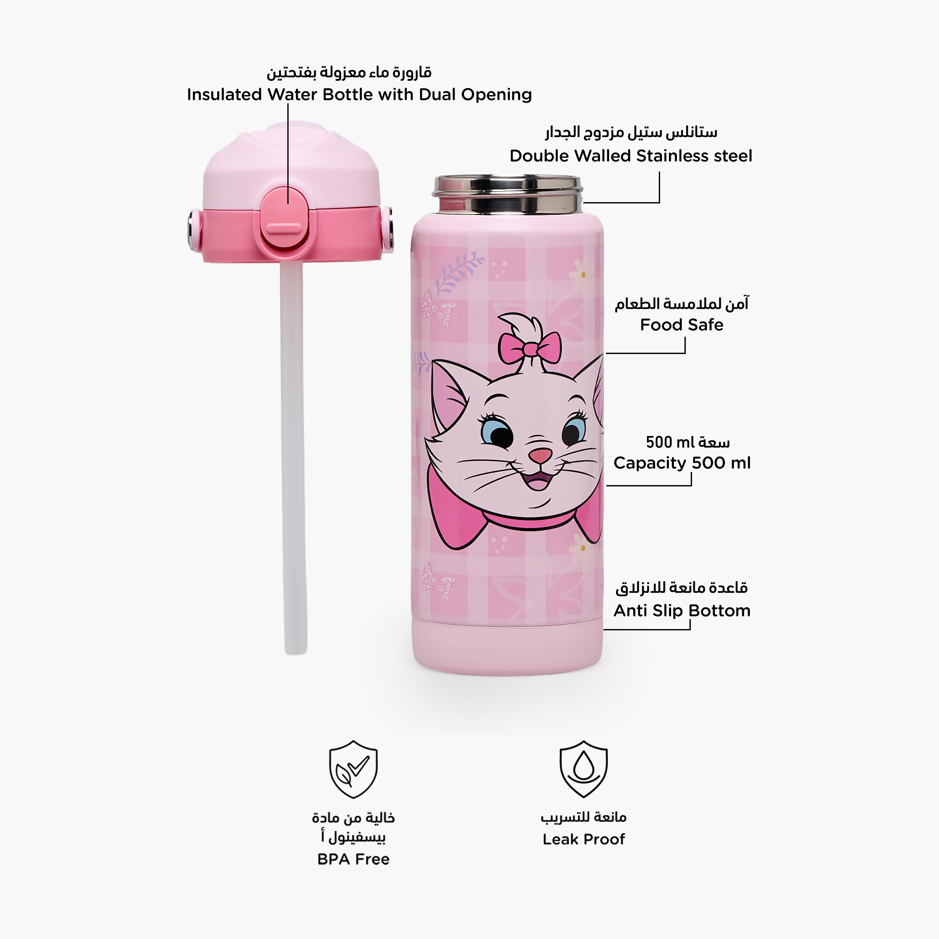 Disney Marie Print Stainless Steel Water Bottle with Flip Spout and Handle-school-waterbottles-image-2