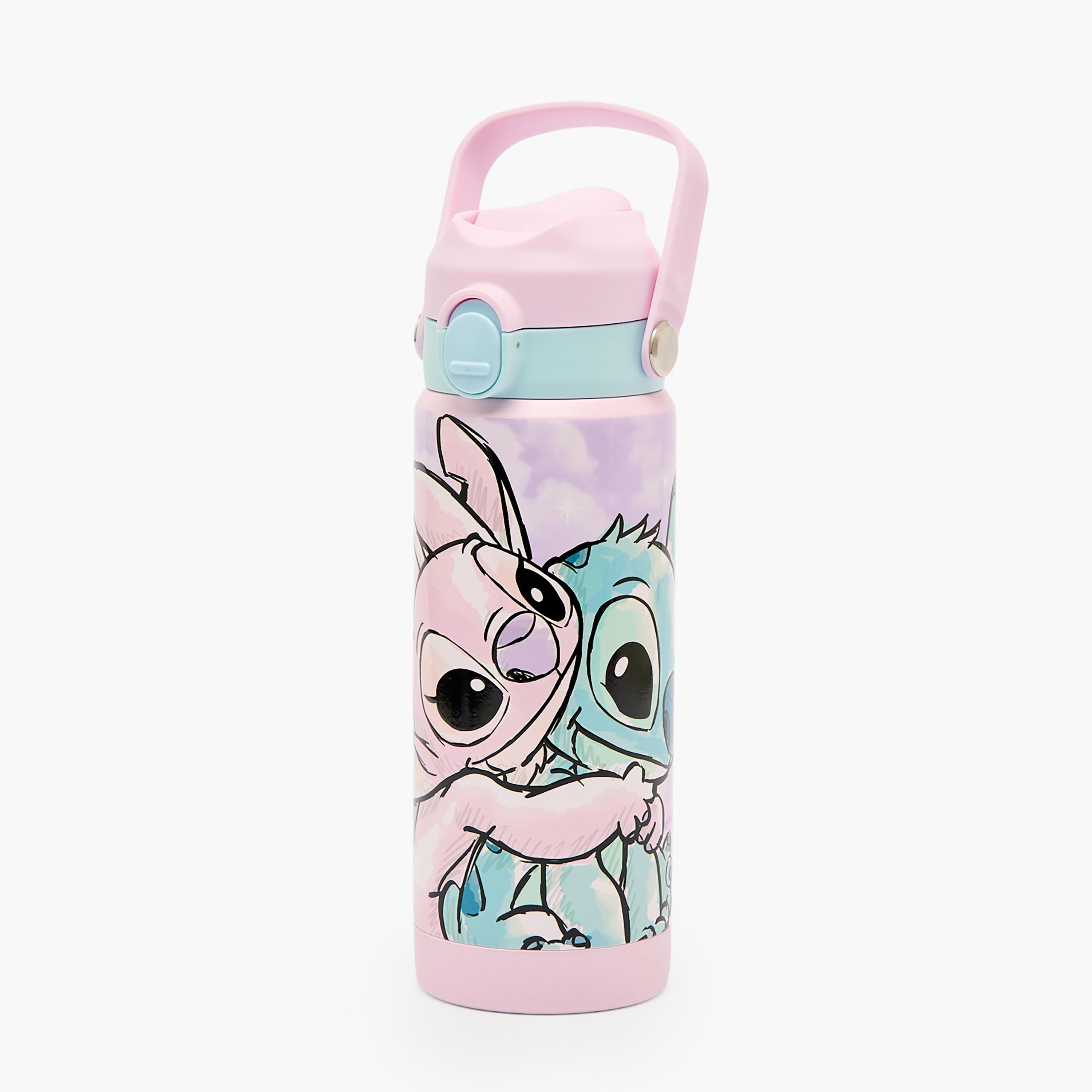 قارورة مياه ستانلس ستيل بفوهة قلّابة وطبعات ستيتش وأنجل ومقبض من ديزني-school-waterbottles-image-1