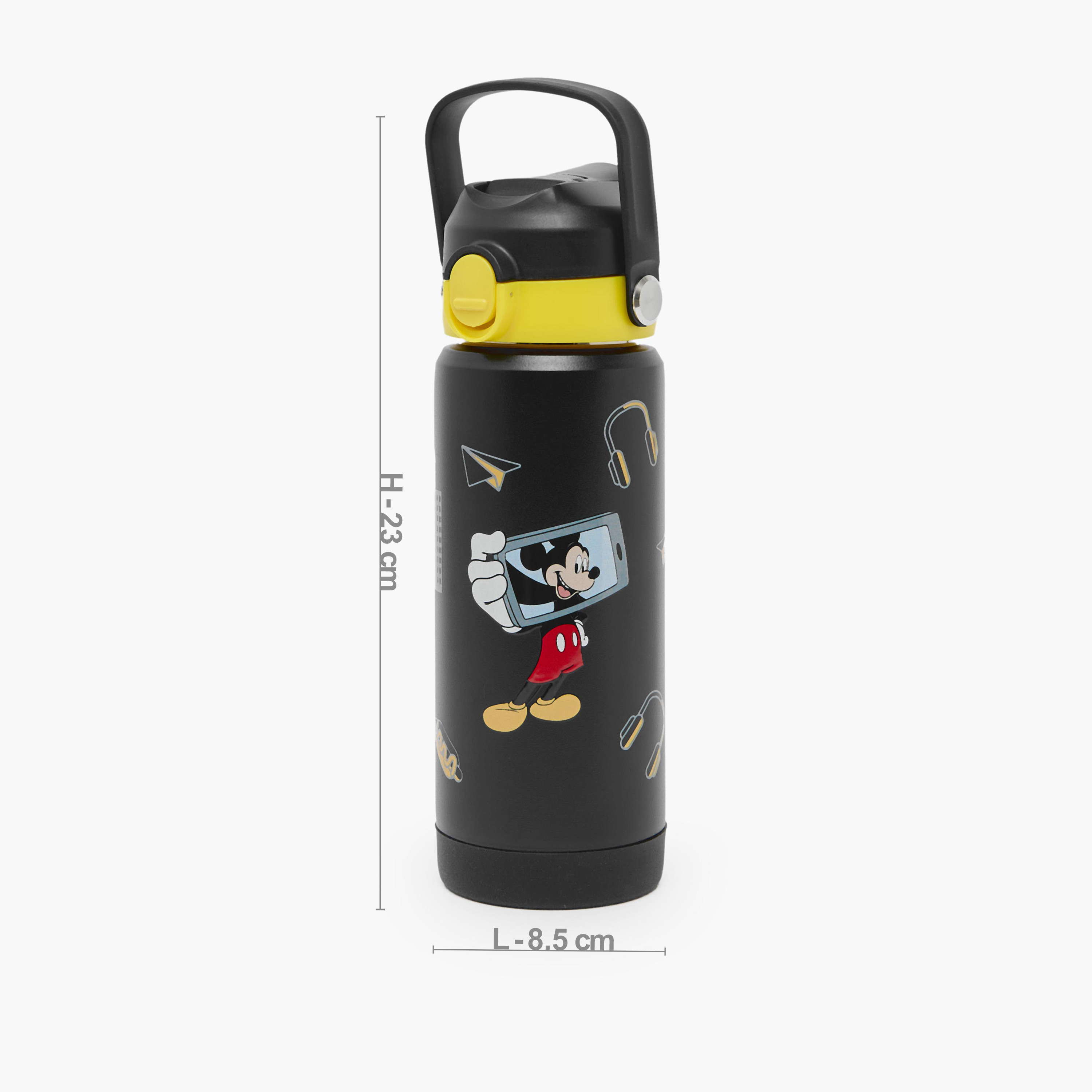 Disney Mickey Mouse Print Stainless Steel Water Bottle with Flip Spout and Handle-school-waterbottles-image-3