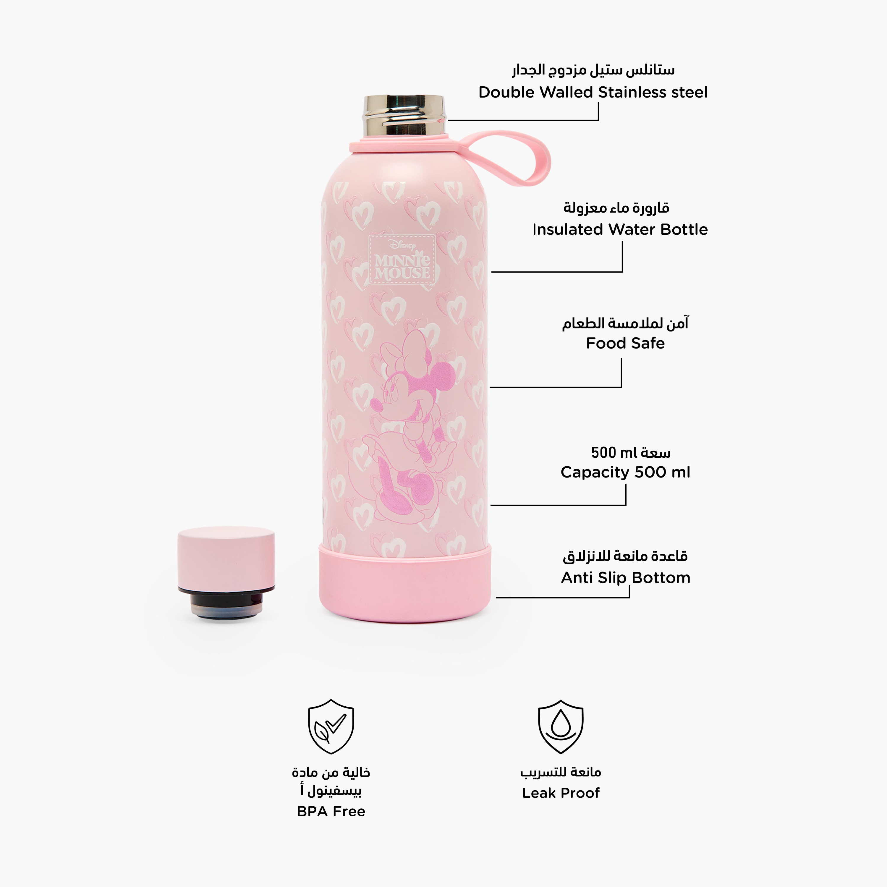 قارورة مياه ستانلس ستيل بمقبض حلقة وطبعات ميني ماوس من ديزني-school-waterbottles-image-2