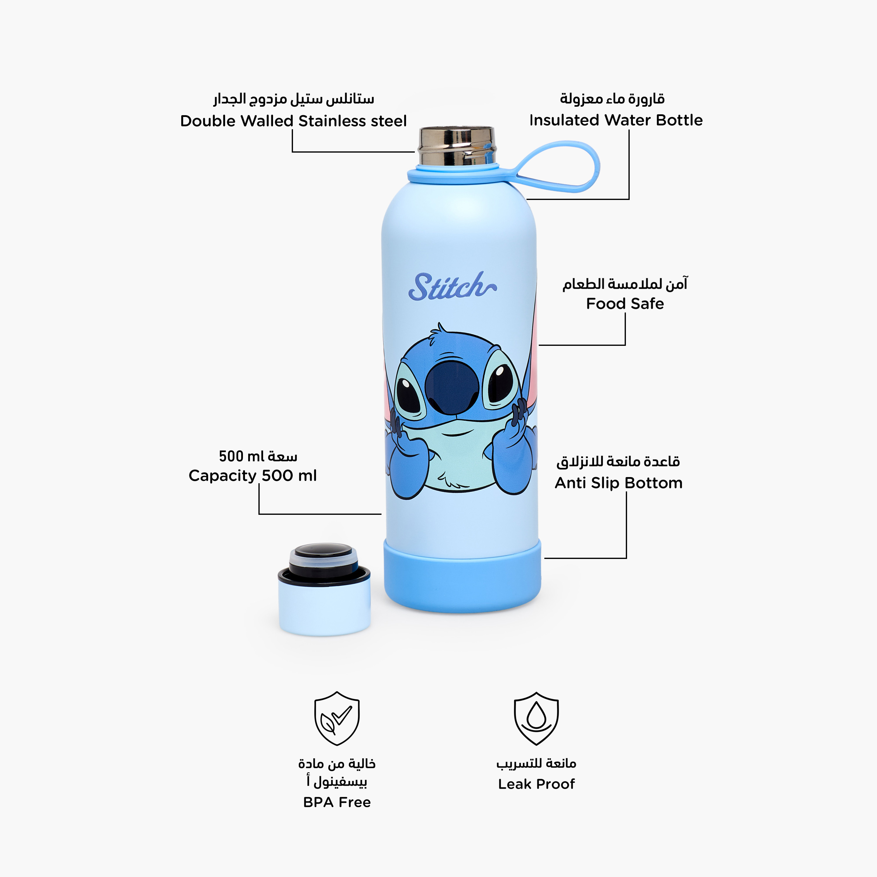 Disney Stitch Print Stainless Steel Water Bottle with Wide Mouth and Handle-school-waterbottles-image-2