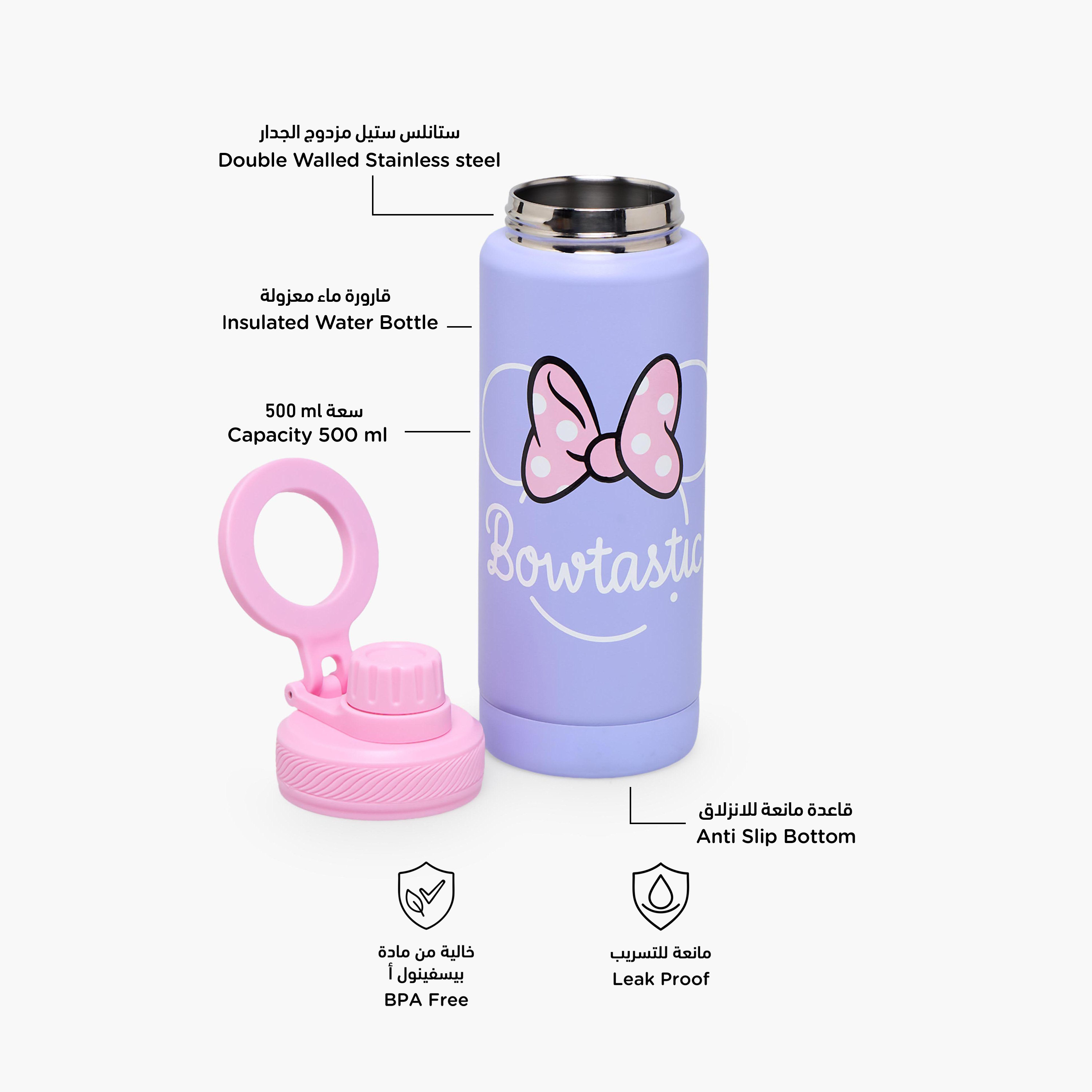 قارورة مياه ستانلس ستيل بفوهة ومقبض وطبعات ميني ماوس من ديزني-school-waterbottles-image-2