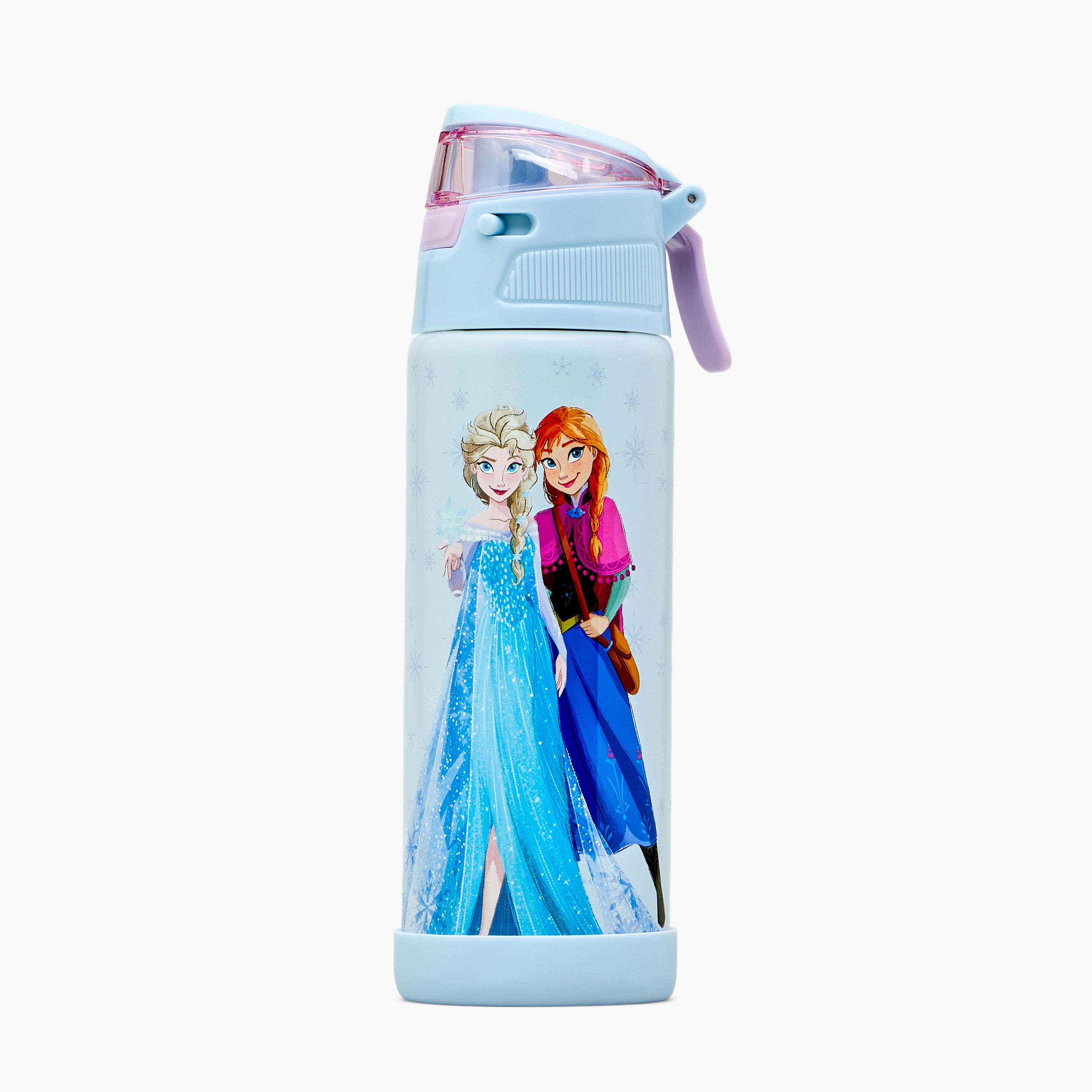 قارورة مياه ستانلس ستيل بفوهة بقشة ومقبض حمل وطبعات فروزن من ديزني-school-waterbottles-image-1