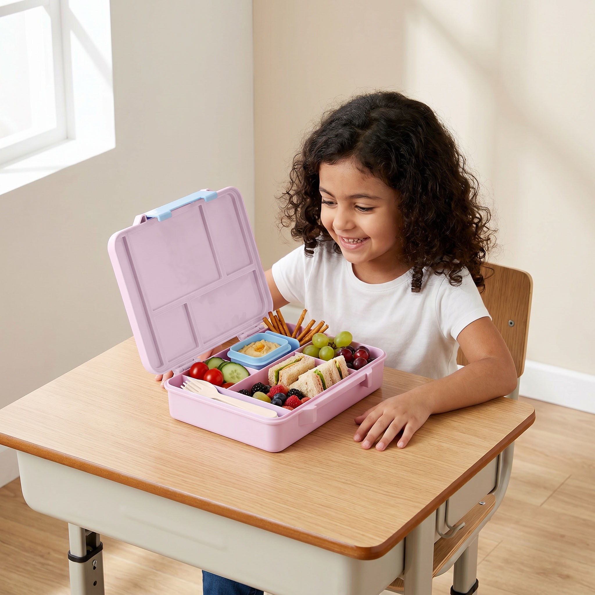 صندوق غداء بينتو للبنات بغطاء بمشبك إغلاق وطبعات برينسس من ديزني-school-lunchessentials-lunchboxes-image-3