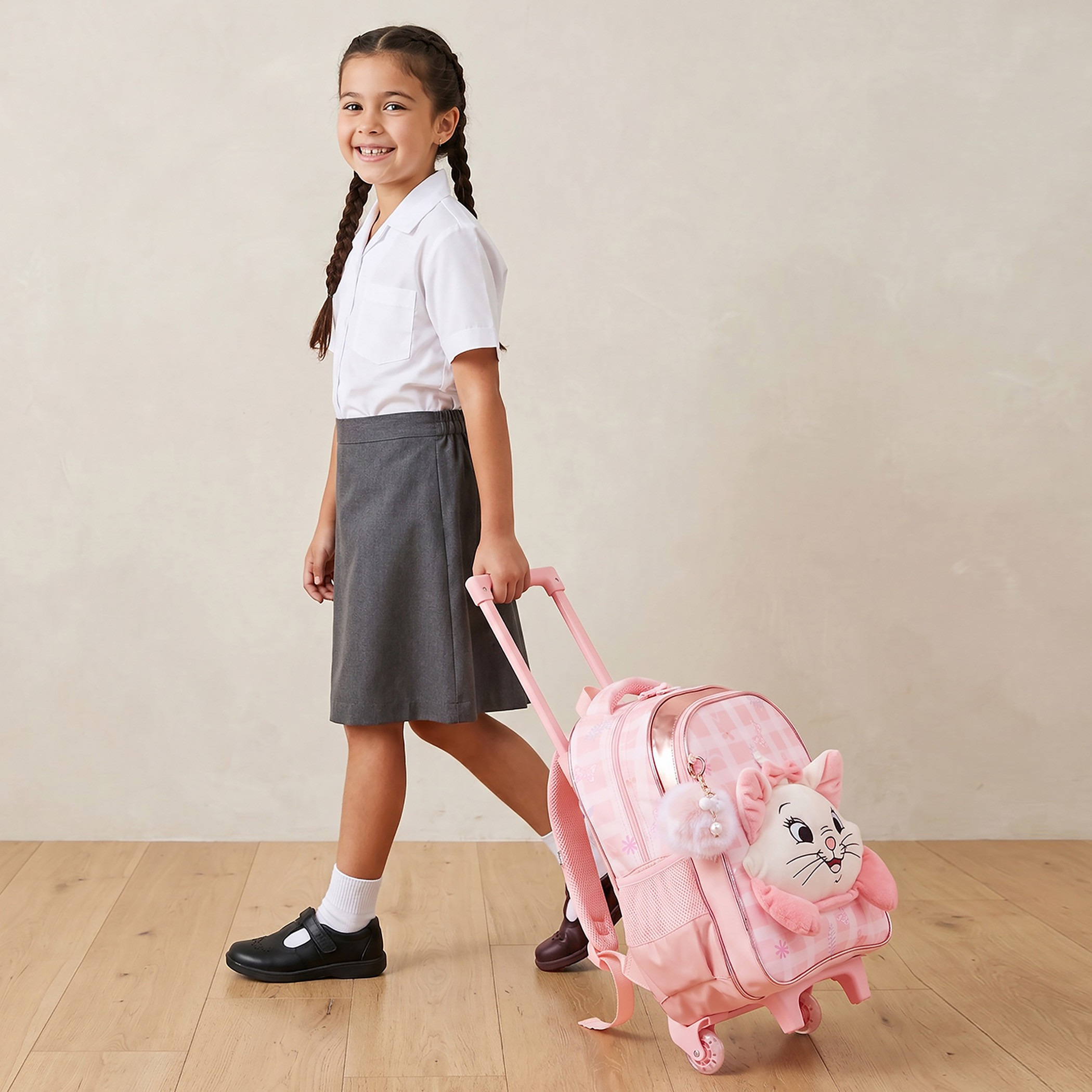 شنطة ترولي بطبعة ماري مع عجلات متينة للبنات بعمر 5 إلى 8 سنوات من ديزني - 16 بوصة-school-bagsandbackpacks-trolleybags-image-3