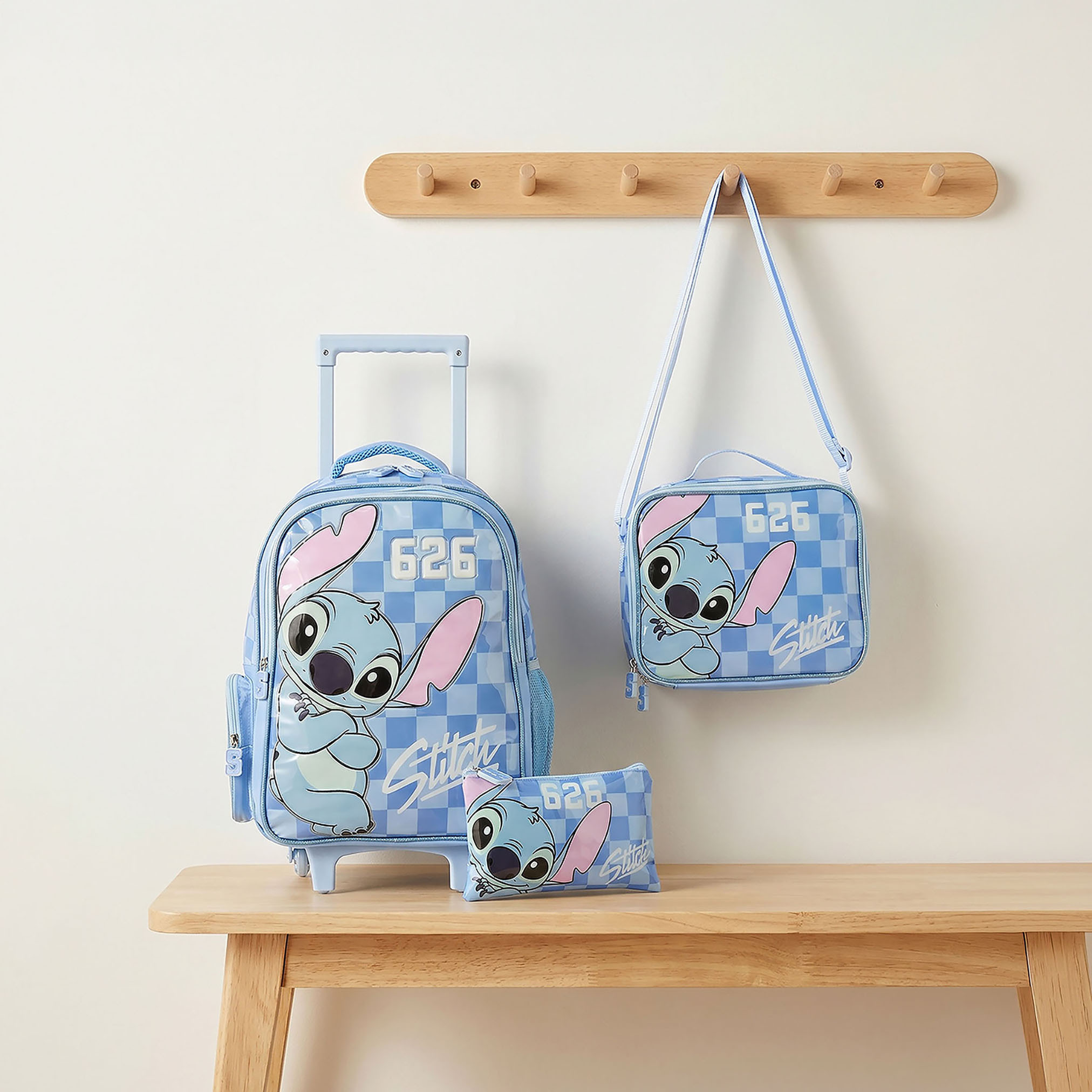 Disney Stitch Print 3-Piece School Trolley Bag Set for Girls 5-8 Years with Lunch Bag - 16 inches-school-bagsandbackpacks-trolleybags-image-1