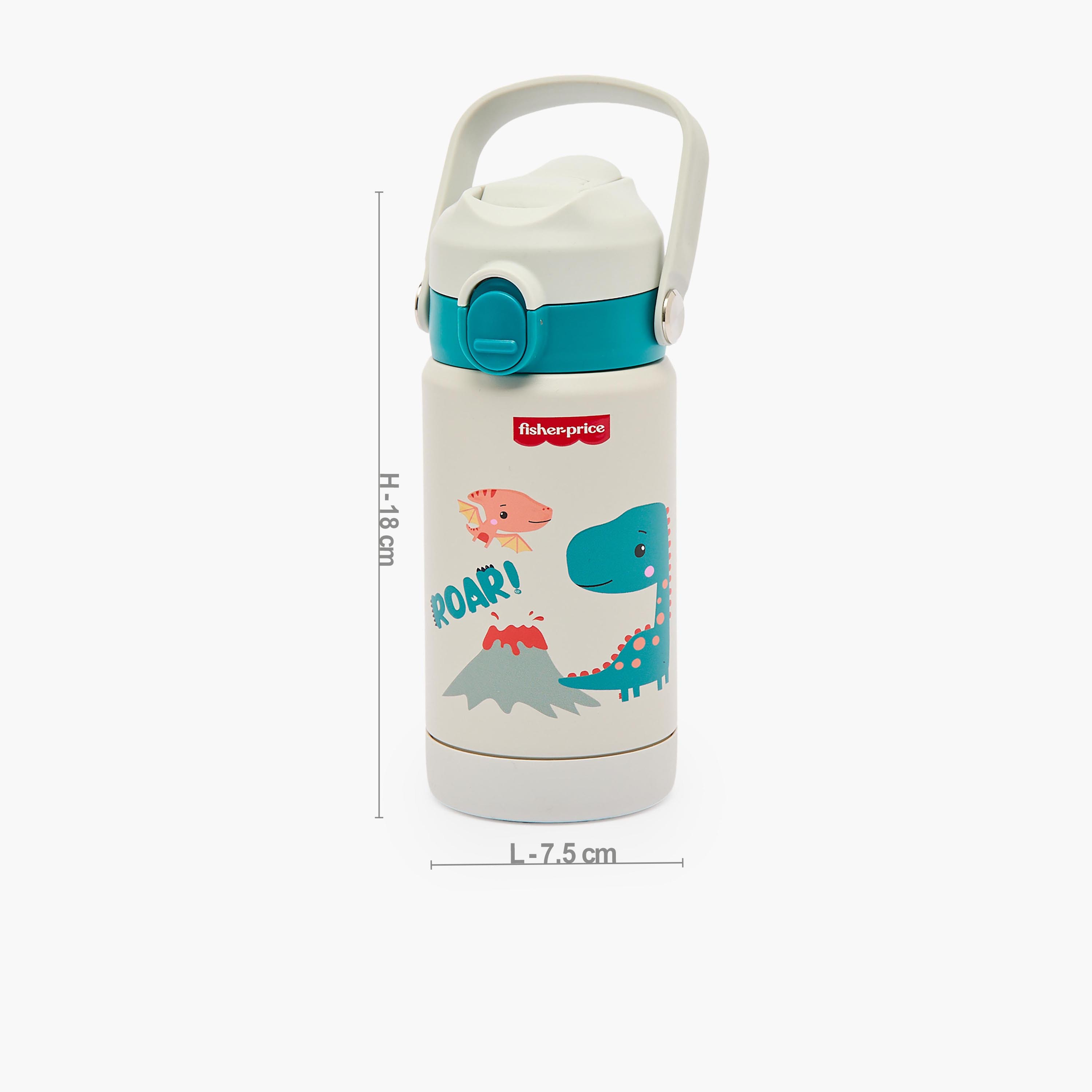 Fisher-Price Dinosaur Print Stainless Steel Water Bottle with Flip Spout and Handle-school-waterbottles-image-3