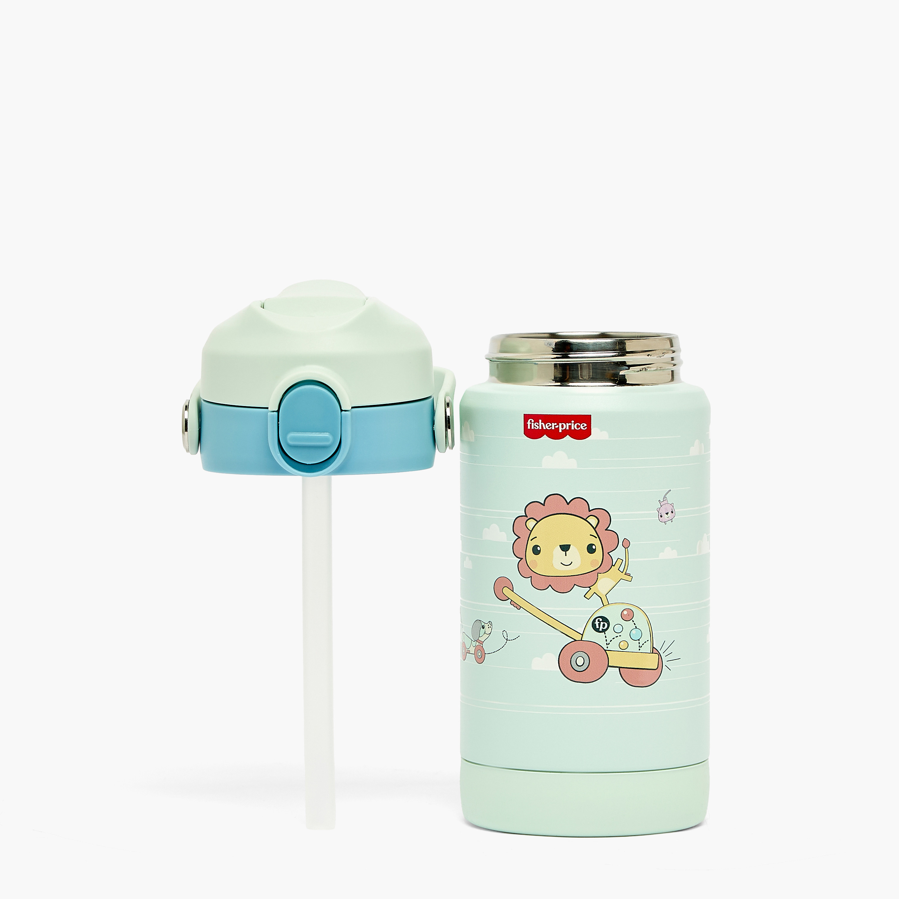 قارورة مياه ستانلس ستيل بطبعات أسد بفوهة وغطاء حمل من من فيشر برايس-school-waterbottles-image-2
