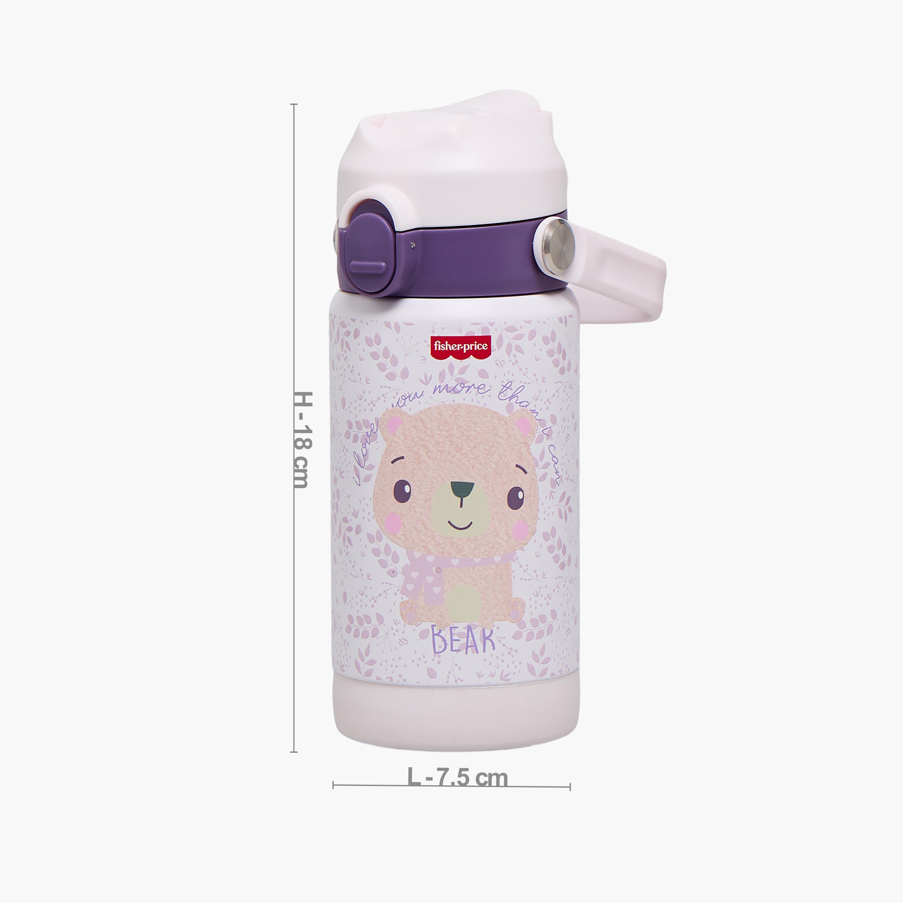 قارورة مياه ستانليس ستيل بمقبض وفوهة قلابة وطبعات دب من فيشر برايس - 350 مل-school-waterbottles-image-3