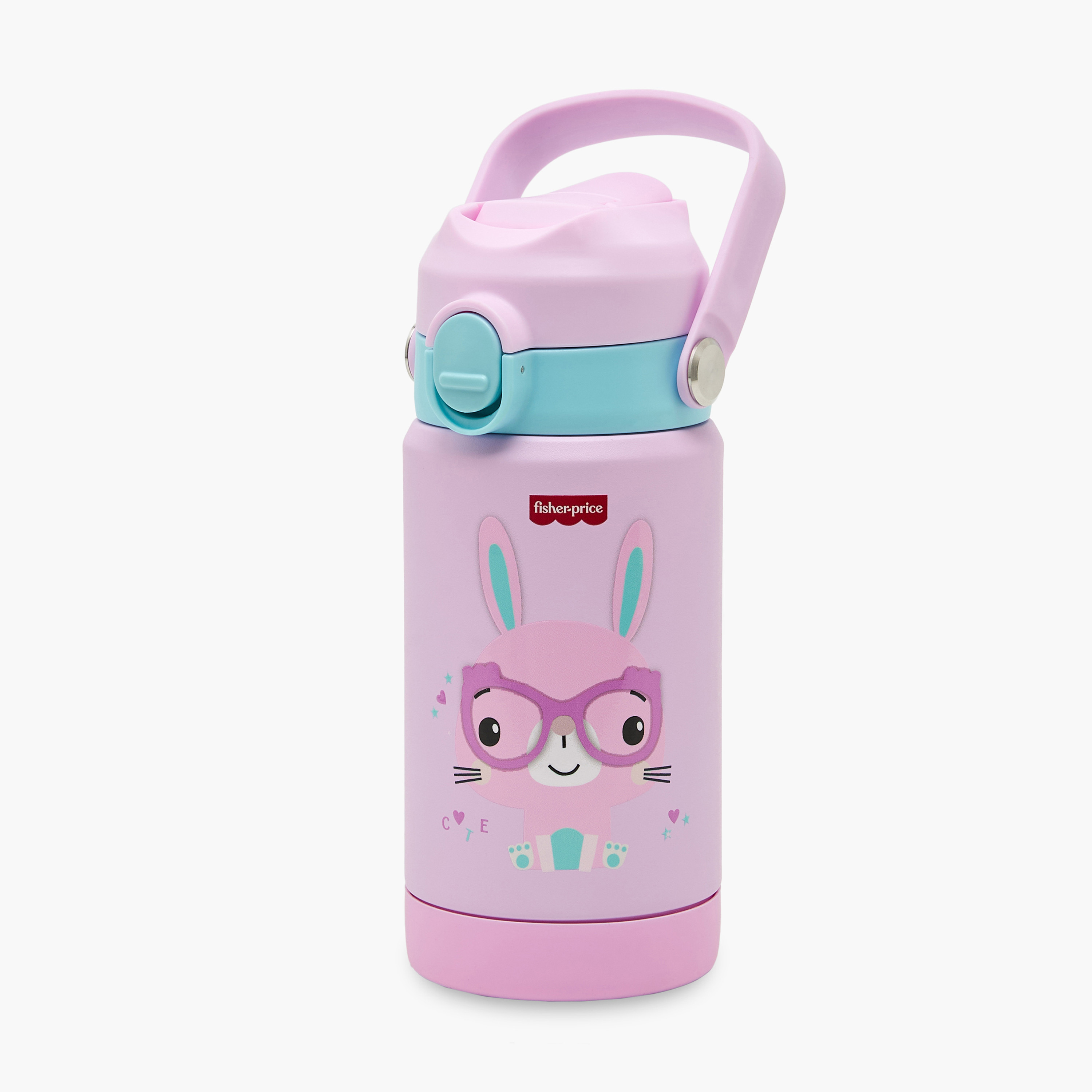 Bunny Print Stainless Steel Water Bottle with Straw and Carry Loop-school-waterbottles-image-1