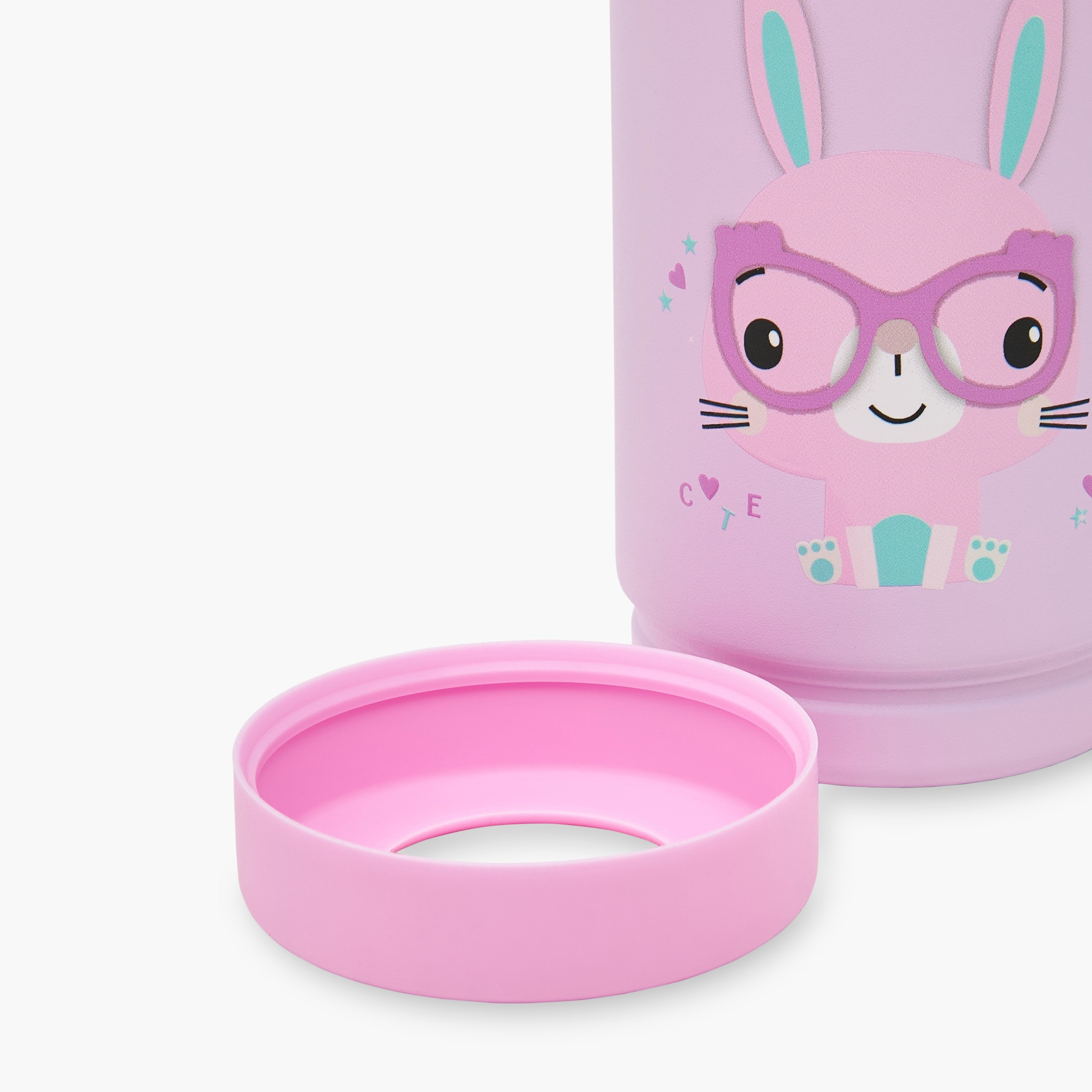 Bunny Print Stainless Steel Water Bottle with Straw and Carry Loop-school-waterbottles-image-10