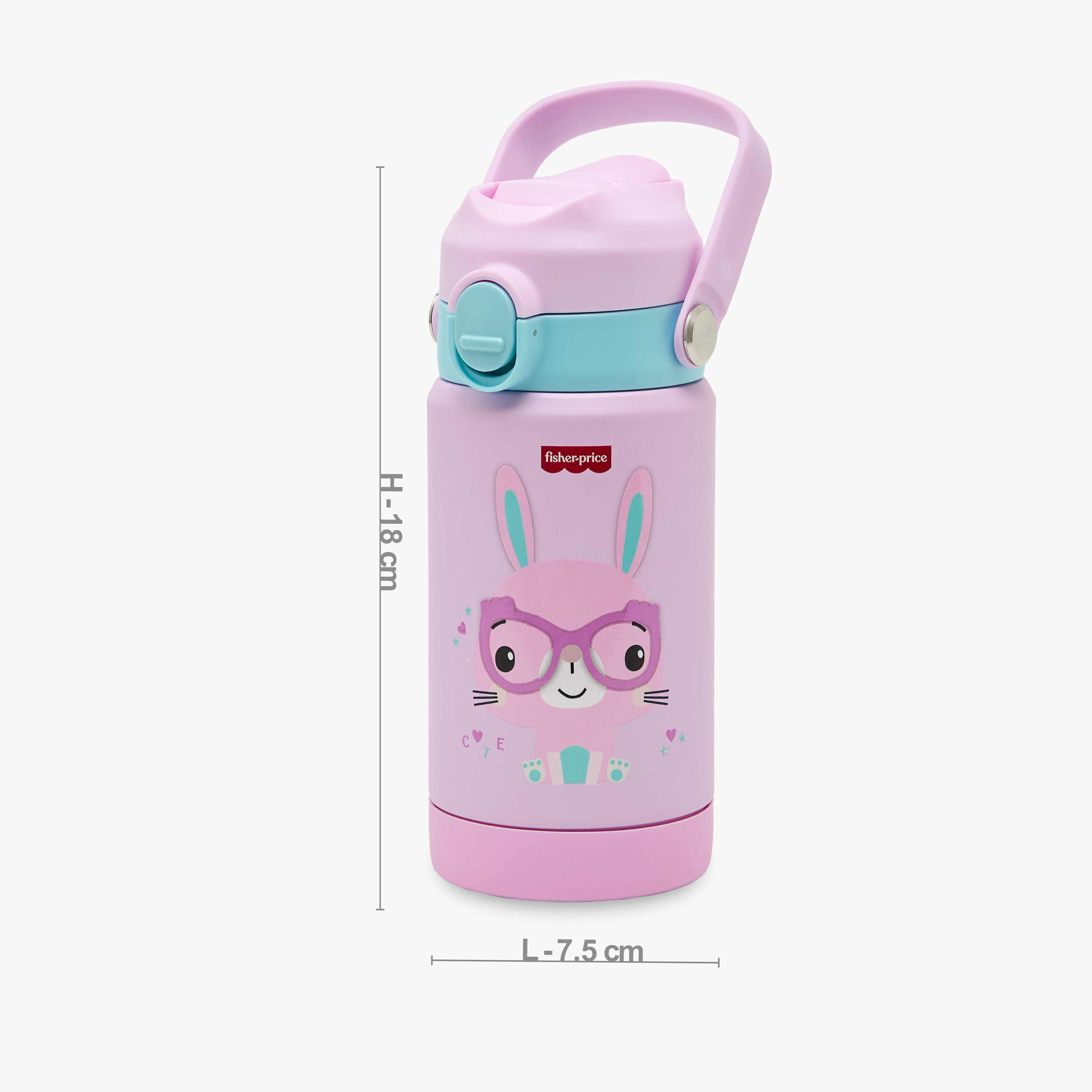 Bunny Print Stainless Steel Water Bottle with Straw and Carry Loop-school-waterbottles-image-3