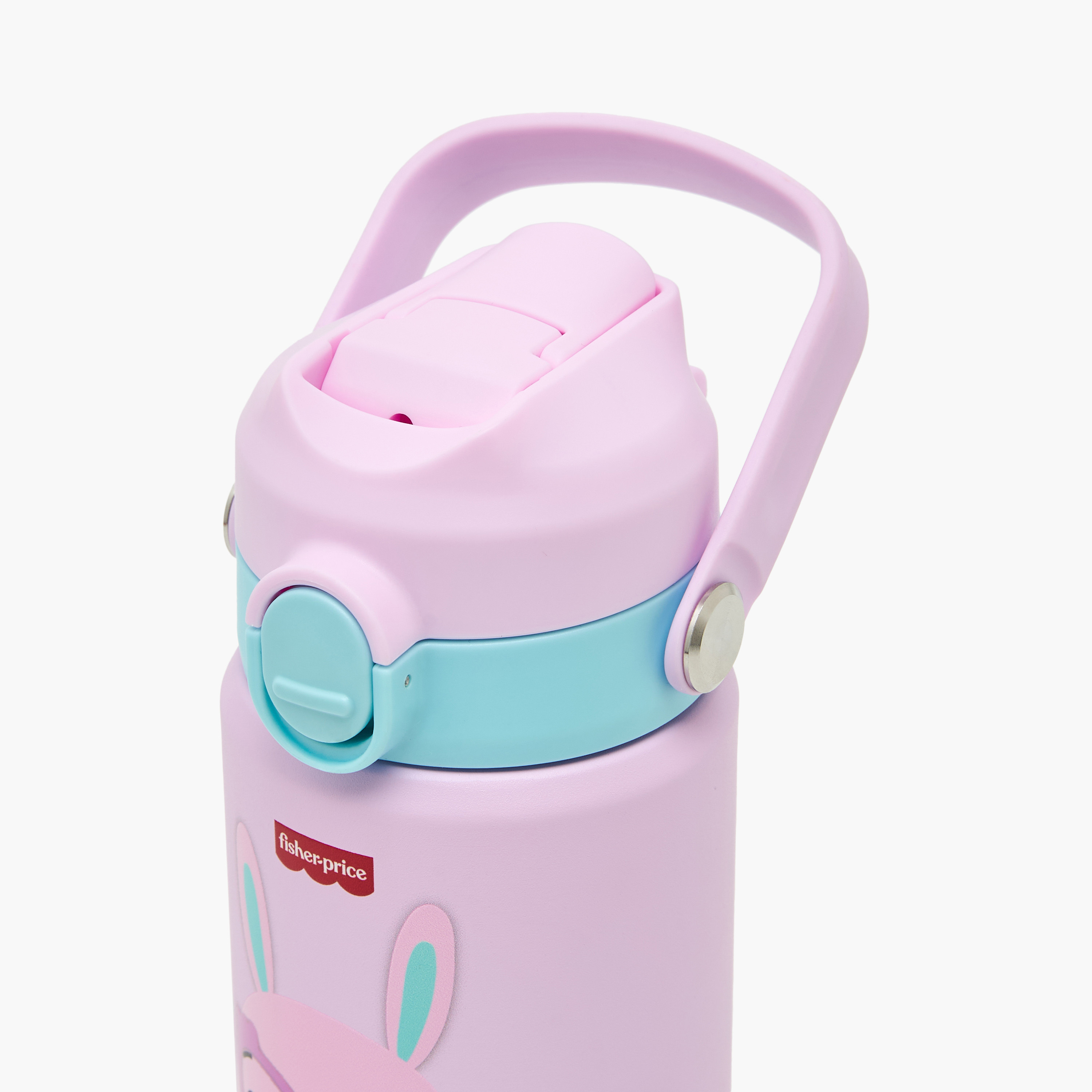 Bunny Print Stainless Steel Water Bottle with Straw and Carry Loop-school-waterbottles-image-4