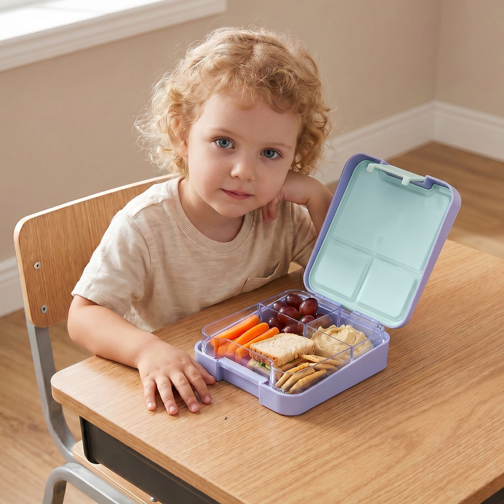 صندوق غداء بينتو بطبعات يونيكورن وبغطاء بمشابك إغلاق للبنات من ماتيل - 640 مل-school-lunchessentials-lunchboxes-image-3