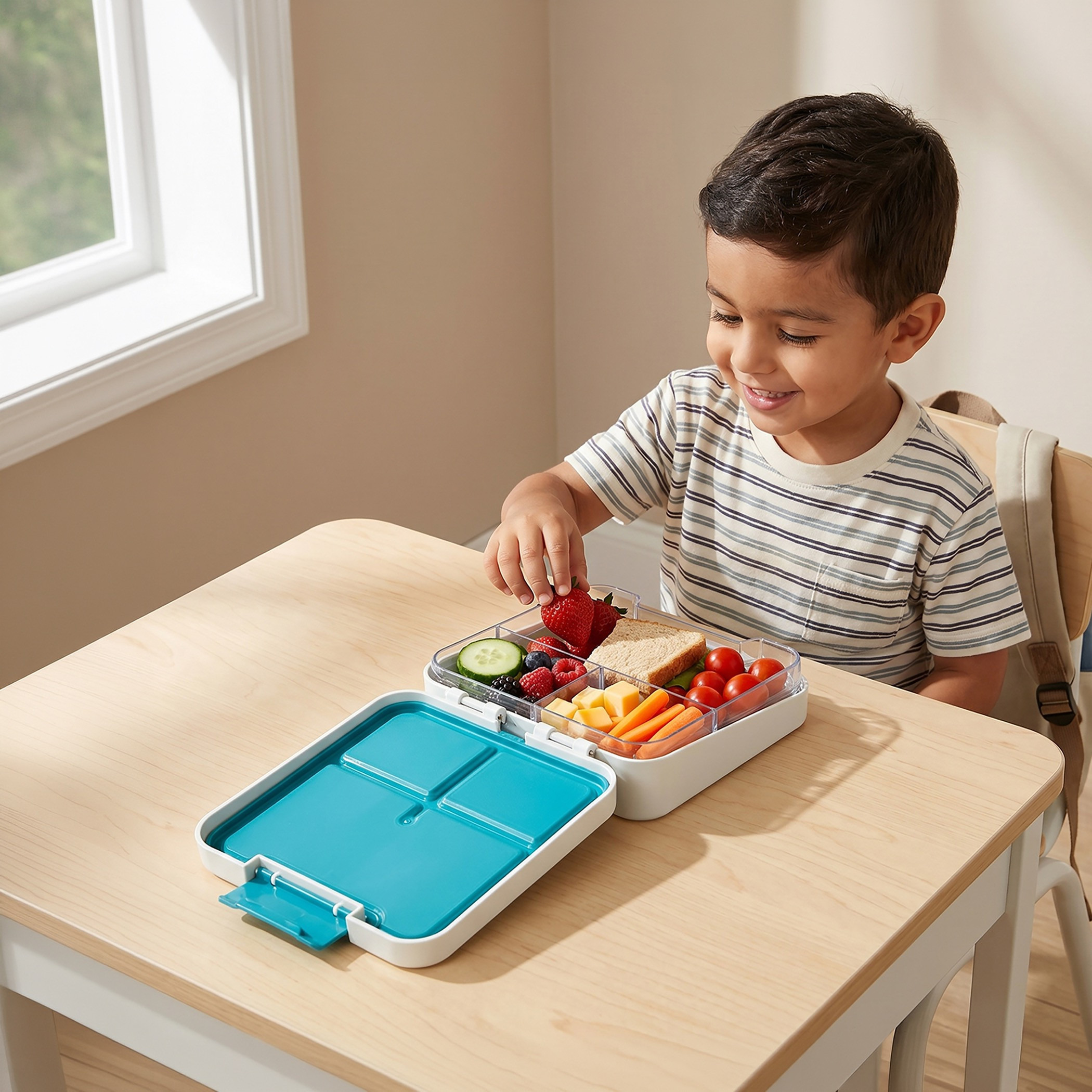 Fisher-Price Dinosaur Print Bento Lunch Box for Girls with Clip Lock Lid-school-lunchessentials-lunchboxes-image-3