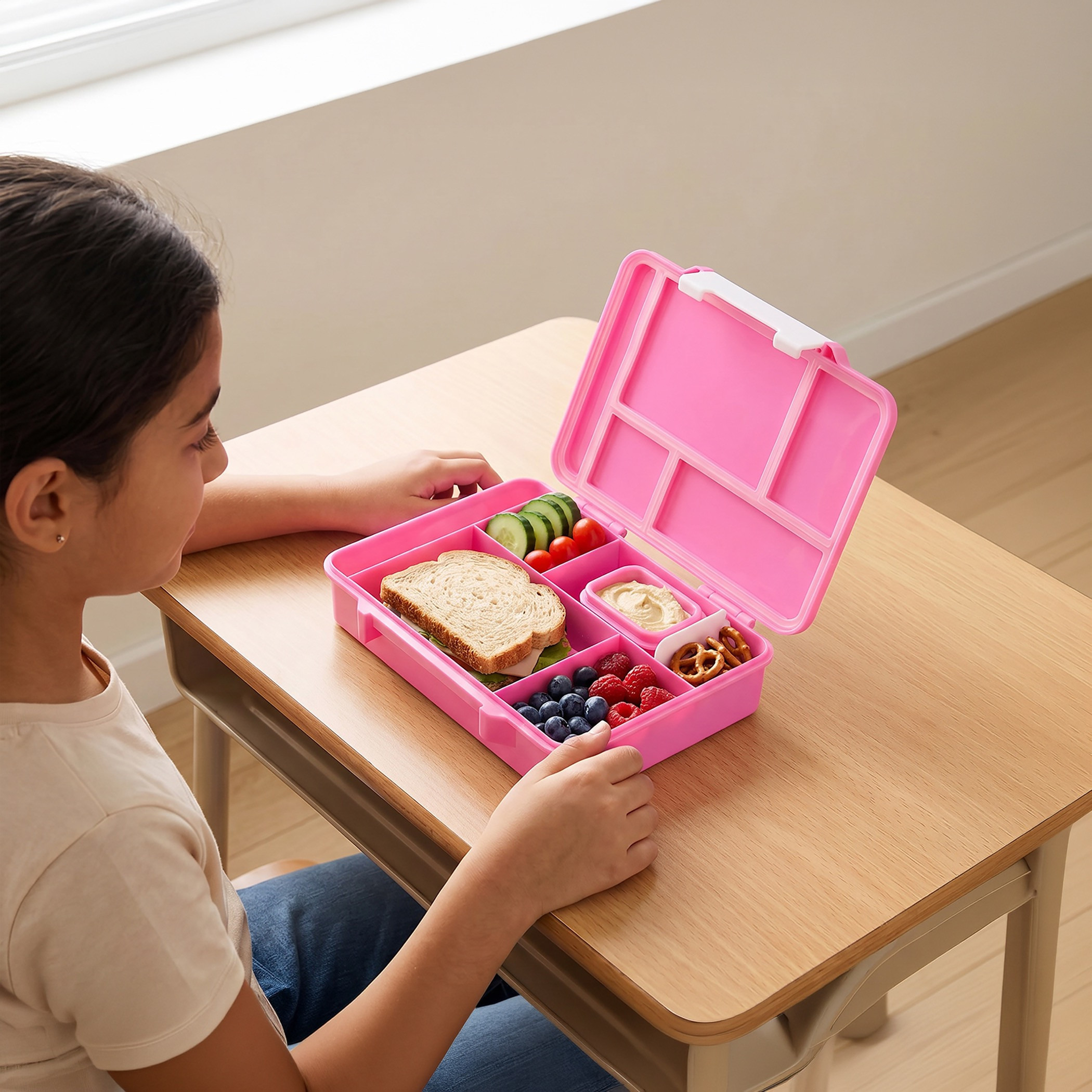 شنطة غداء بطبعة باربي للبنات مع أدوات طعام - 1 لتر-school-lunchessentials-lunchboxes-image-3