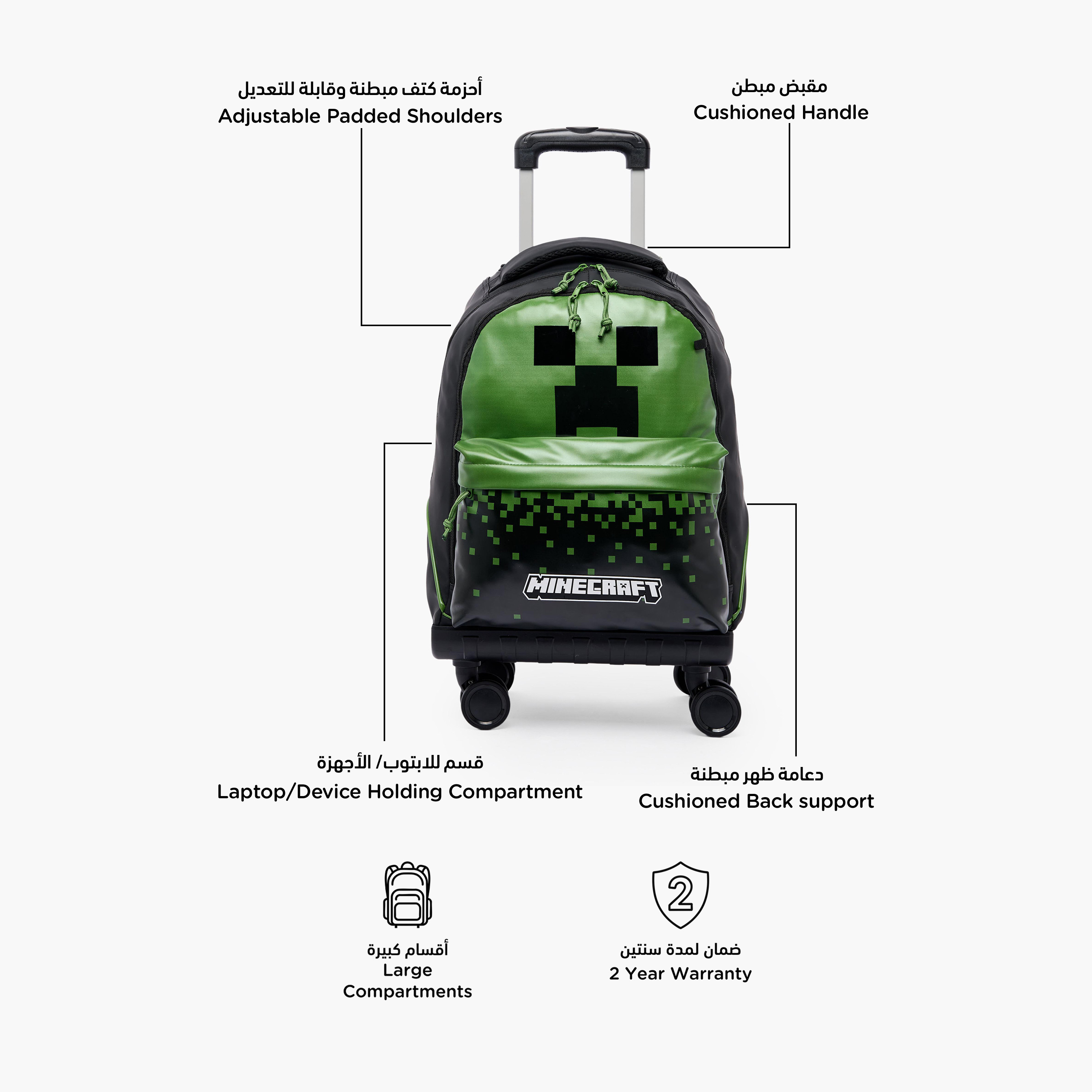 Microsoft Mojang Studios Printed Trolley Bag for Boys 8-12 Years with Wheels - 18 inches-school-bagsandbackpacks-trolleybags-image-3