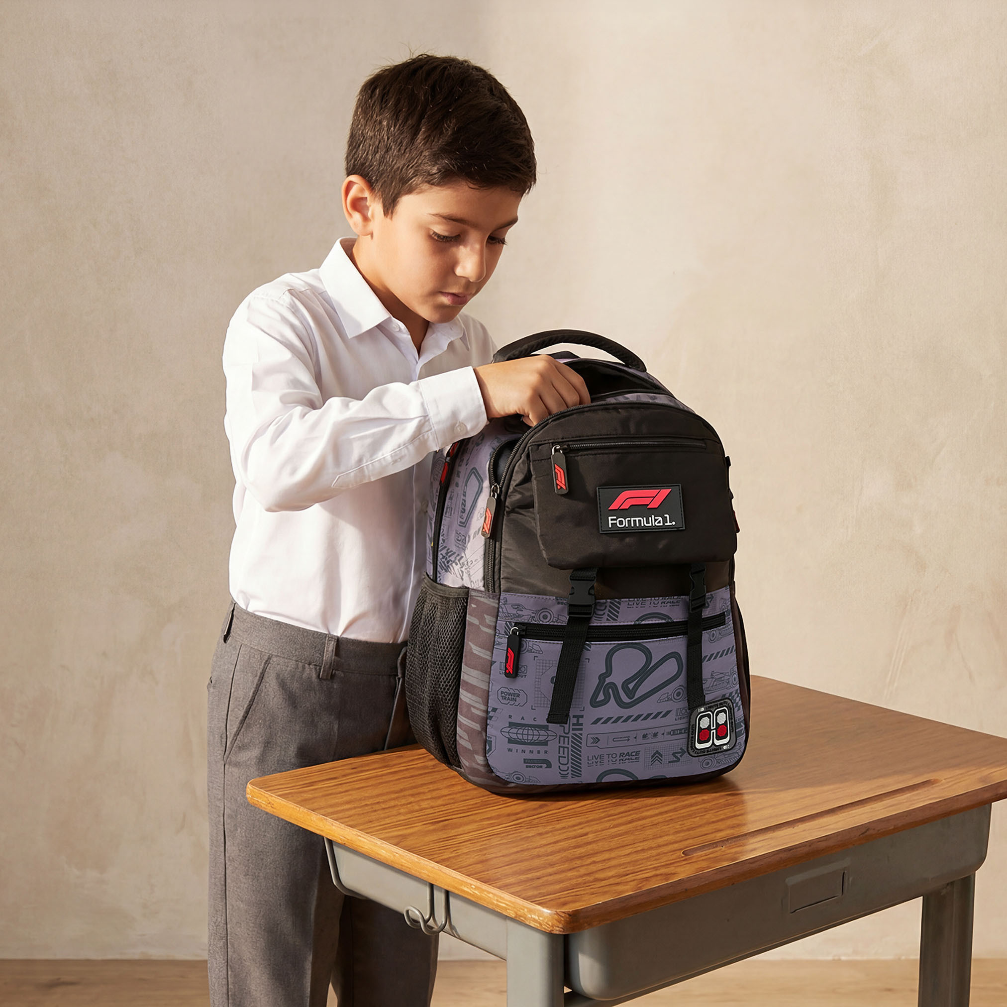 Formula One Racing Print Backpack for Boys 8-12 Years with Padded Shoulder Straps - 17 inches-school-bagsandbackpacks-backpacks-image-4
