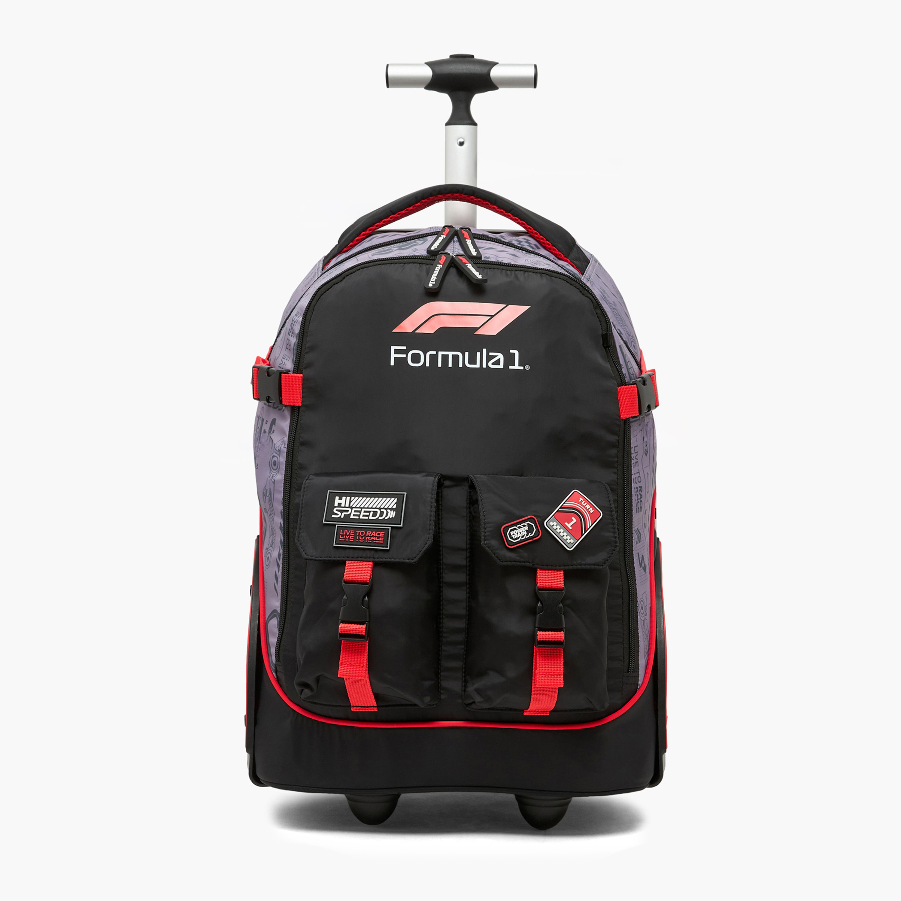 Formula One Logo Print Trolley Bag for Boys 8-12 Years Retractable Handle - 18 inches-school-bagsandbackpacks-trolleybags-image-2