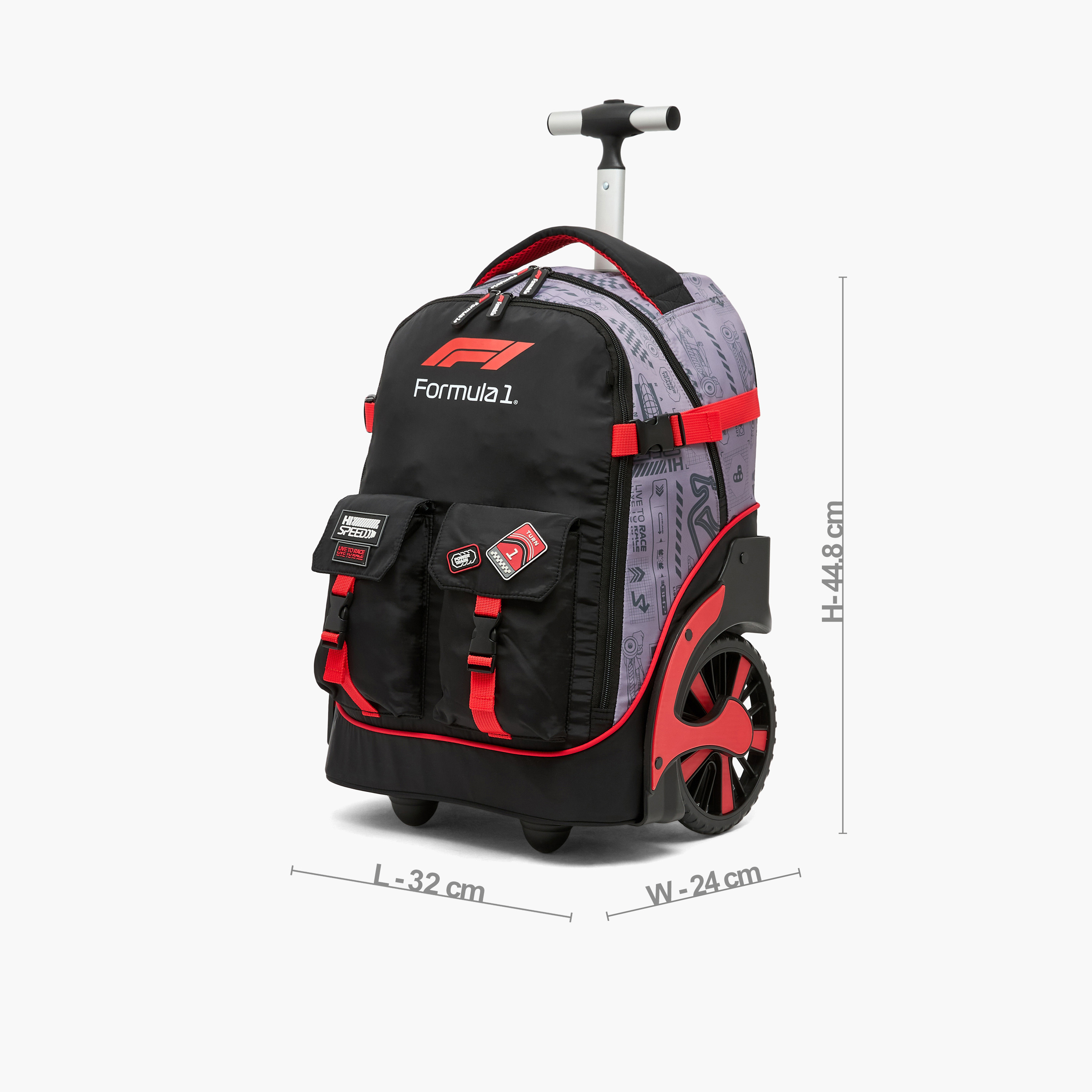 Formula One Logo Print Trolley Bag for Boys 8-12 Years Retractable Handle - 18 inches-school-bagsandbackpacks-trolleybags-image-12
