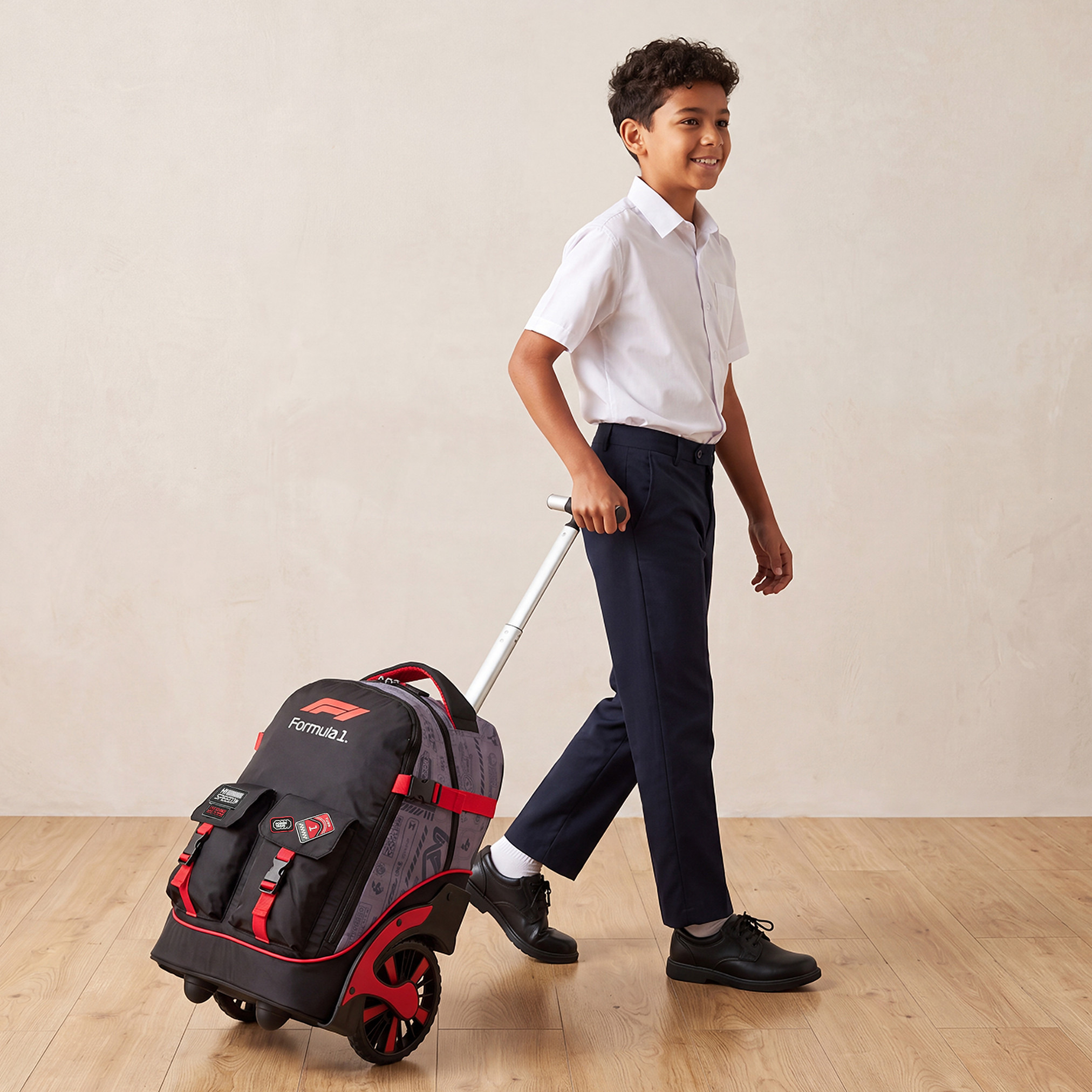 Formula One Logo Print Trolley Bag for Boys 8-12 Years Retractable Handle - 18 inches-school-bagsandbackpacks-trolleybags-image-4
